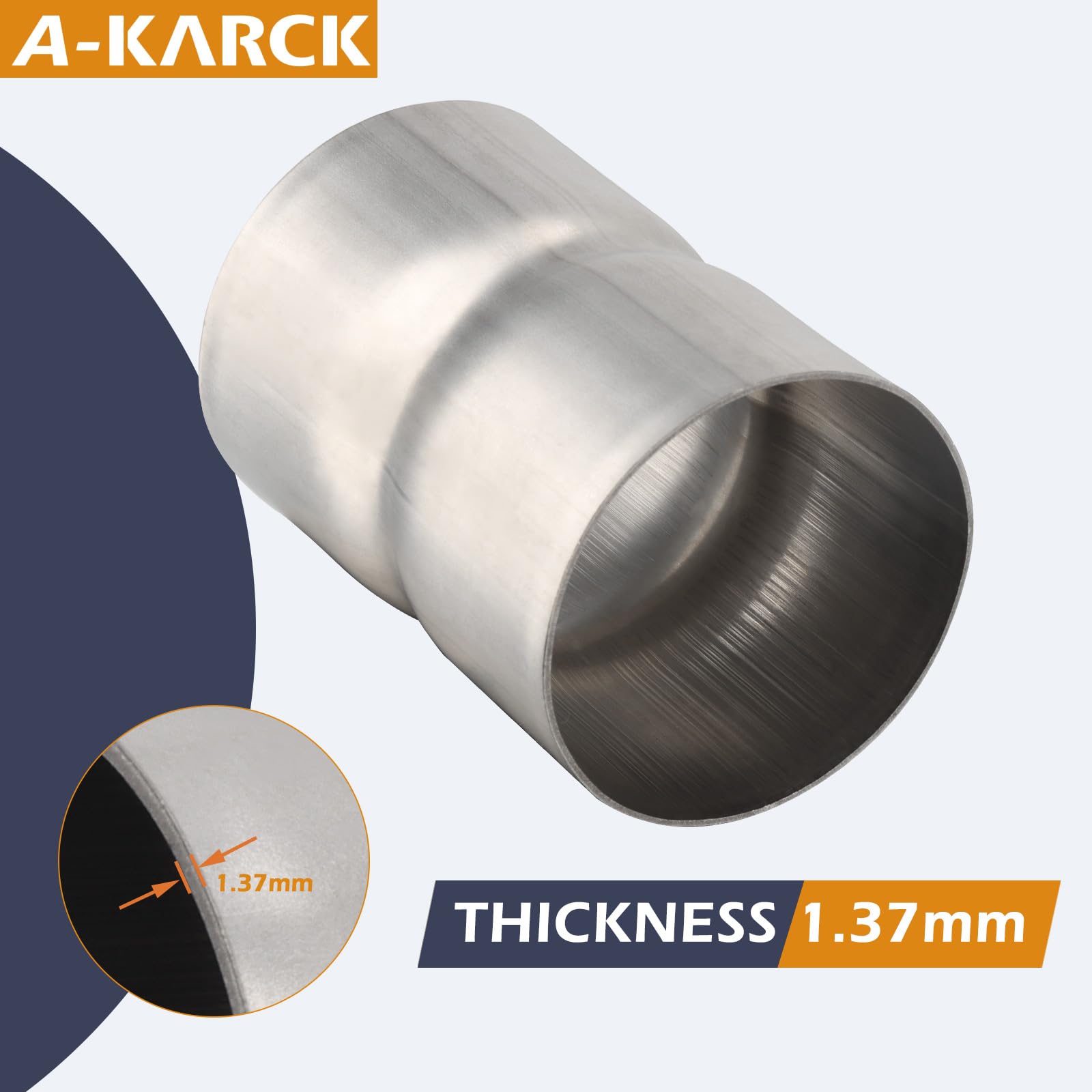 A-KARCK Stainless Steel Exhaust Adapter 2.5'' ID to 2.5'' ID, Exhaust Pipe Reducer 3.6'' Overall Length