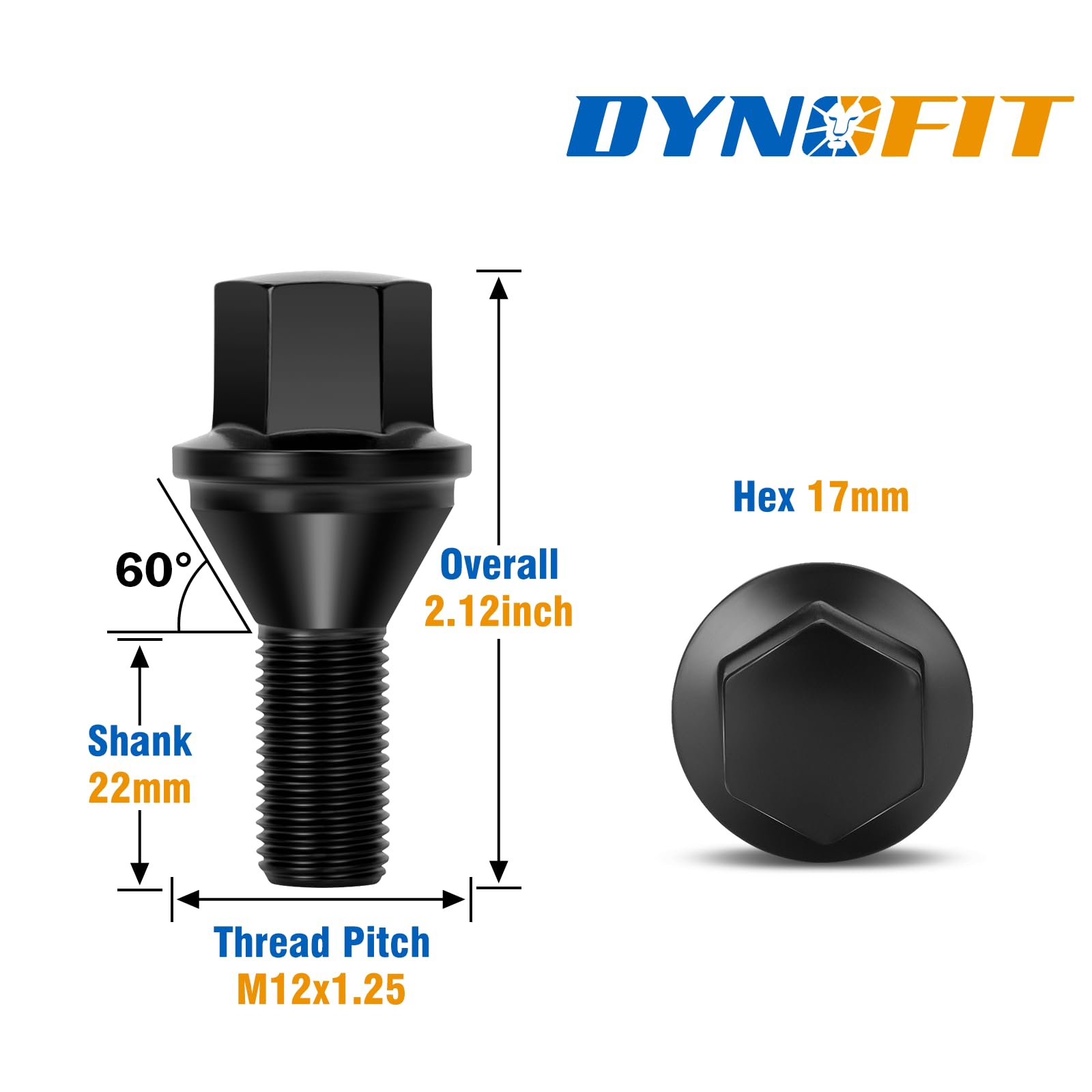 dynofit M12x1.25 OEM/Stock Wheel Lug Bolts 17mm Hex for 2015+ Je/ep Renegade, 2023+ Do-dge Hornet, 20PCS 22mm Shank Wheel Studs,