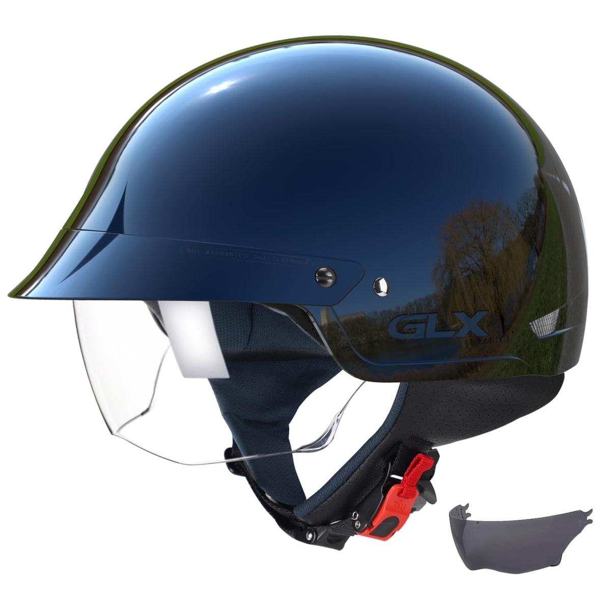 GLX M14 Open Face Motorcycle Helmet - Black, Medium - DOT Approved