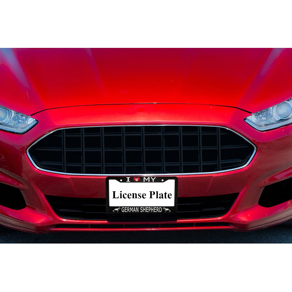Ofloral I Love My German Shepherd Aluminum Alloy License Plate Frame Red Heart With Dog Paw Applicable To Us Standard Car Metal