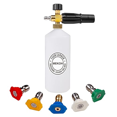 Mekoh 1 Liter Adjustable Foam Cannon Snow Foam Lance With 1/4'' Quick Connector 5 Pressure Washer Nozzles For Car Detailing Clea