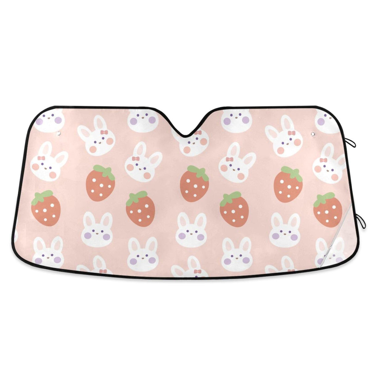 Oarencol Cute Rabbit Strawberry Car Windshield Sun Shade Bunny Foldable Uv Ray Sun Visor Protector Sunshade To Keep Your Vehicle