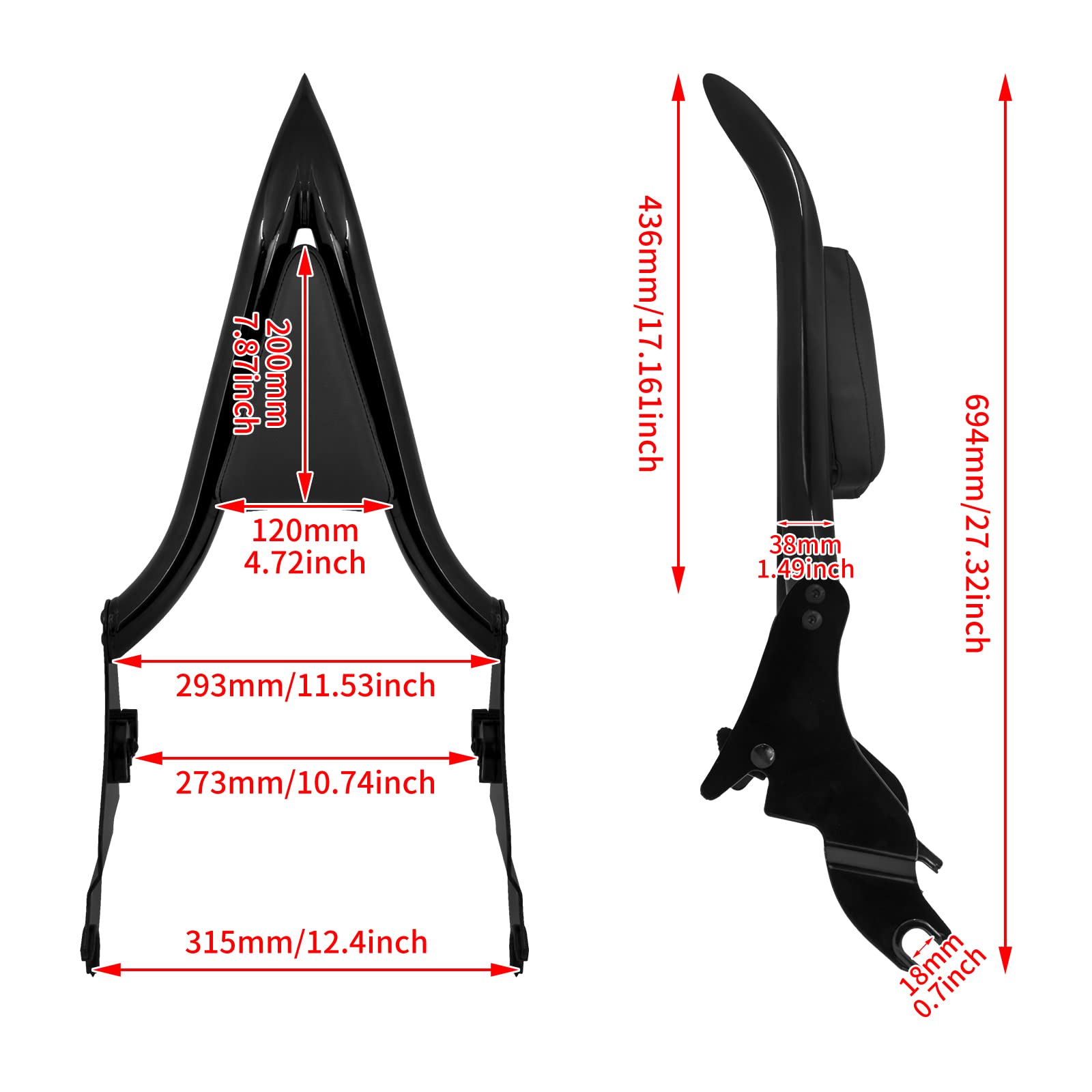 Hdbubalus Motorcycle Backrest Sissy Bar Detachable Passenger Assembled Backrest Compatible With Harley Touring Road King Road Glide Street Glide Electra Glide Road King 2009-2025 (16 Inch, Black)