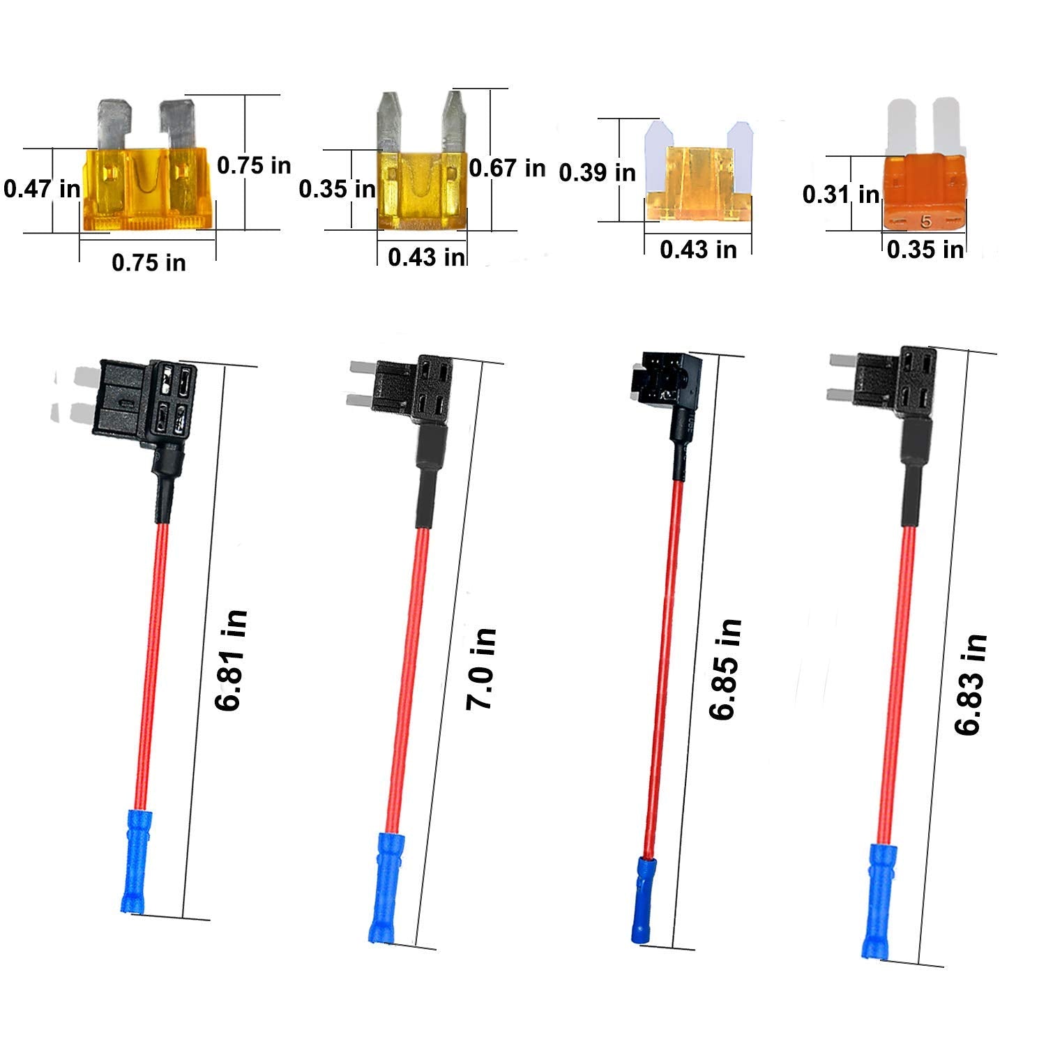 Muhize 4 Types 12V Add-A-Circuit Adapter And Fuse Kit - Fuse Tap Fuse Holder With Micro2 Mini Atc Ats Low Profile Tap Dapter For