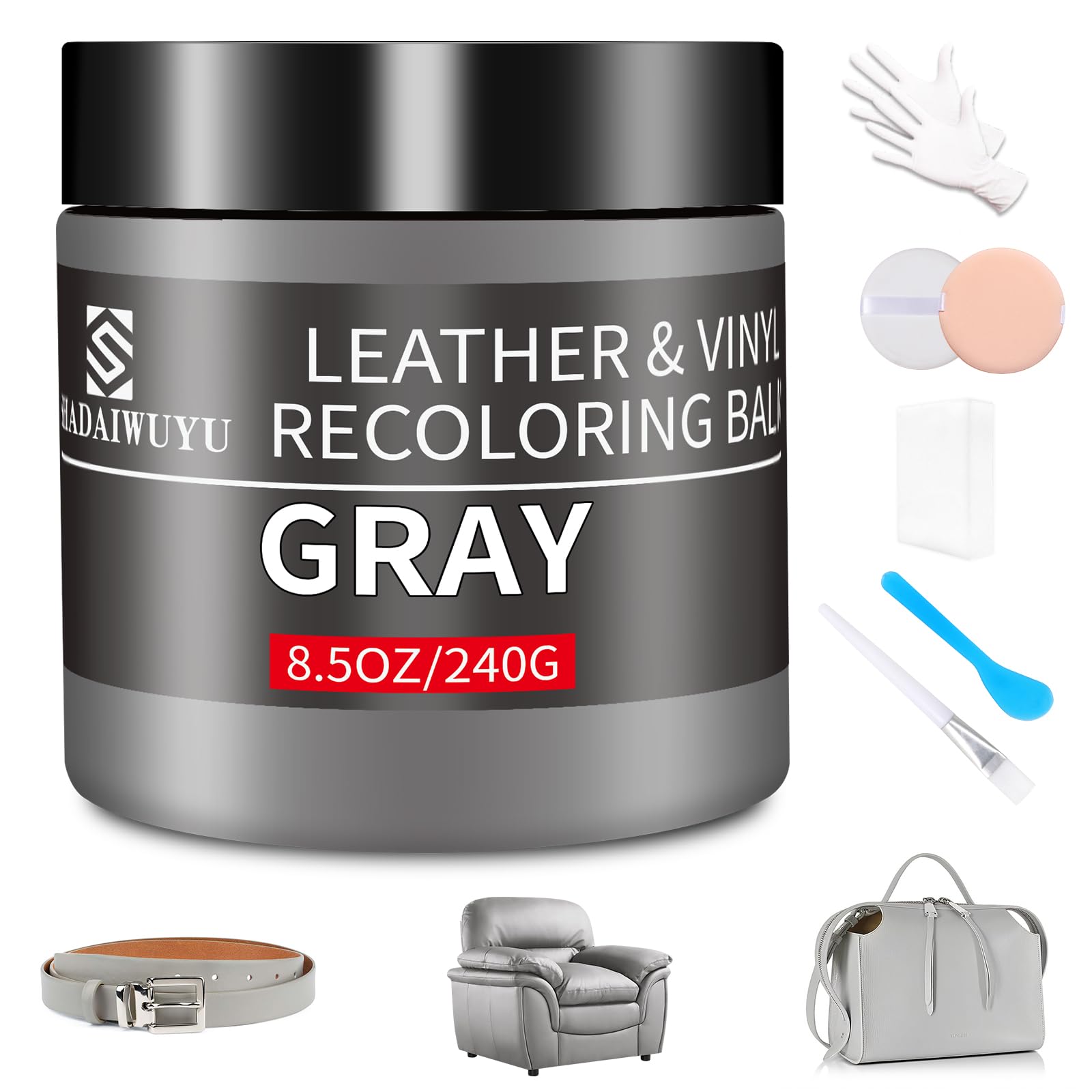 Leather Recoloring Balm,8.5Oz Leather Color Restorer,Gray Leather Repair Kit For Furniture And Car Interior,Leather Couch Scratc