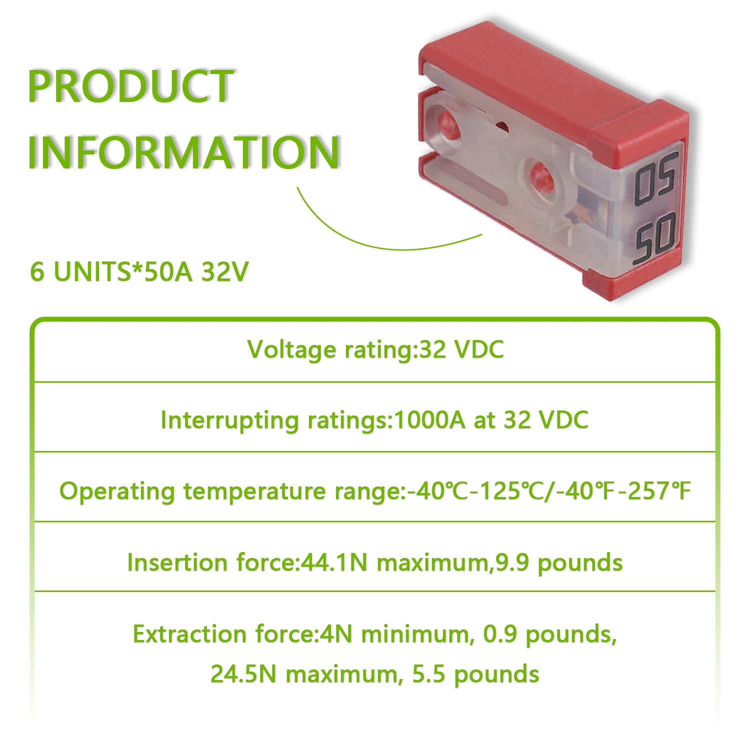 EPLZON 50A 32V Mini Slotted Automotive MCASE Shaped Cartridge Fuse Kit(Pack of 6pcs,50A)
