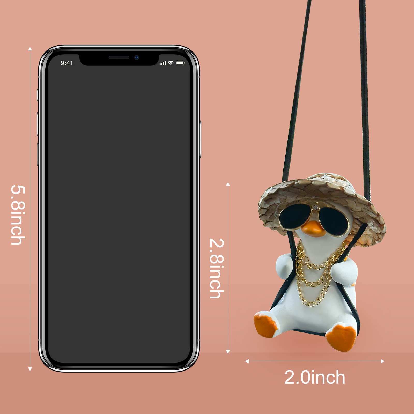 Swing Duck Car Hanging Ornament Cute Swing Duck Car Pendant Swing Duck Car Decoration Rearview Mirror Accessories(Style A)