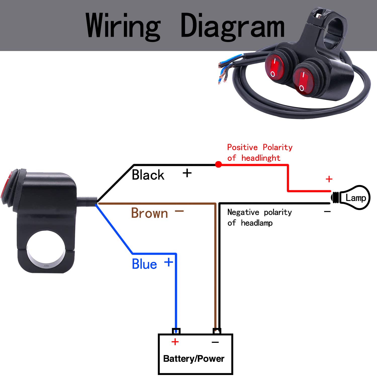 Taiss 7/8 Waterproof Motorcycle ATV Handlebar Push Button Switch