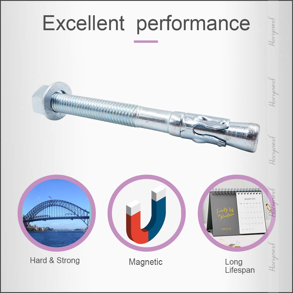 Horiznext 3/4'' X 7'' Wedge Anchor, For Cement And Concrete Only, Zinc-Plated Carbon Steel Screws And Lag Bolts ( 4 Pcs