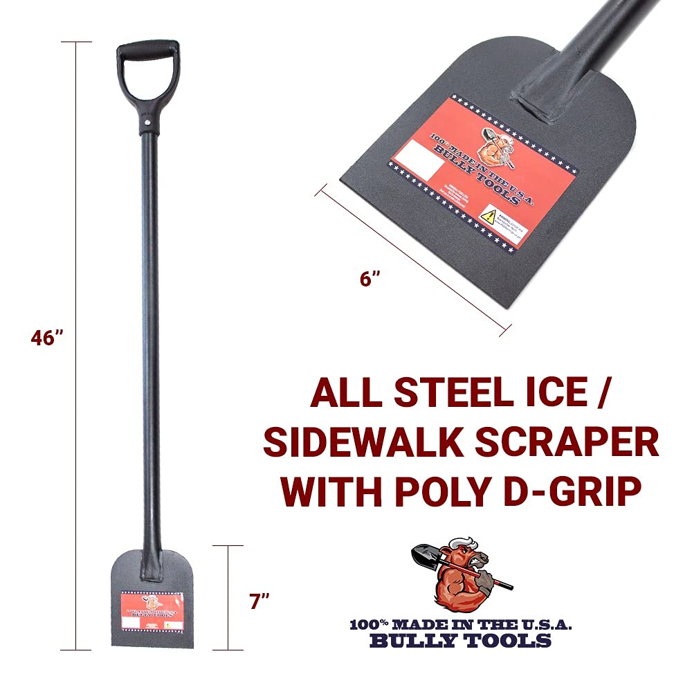 BULLY TOOLS Heavy Duty Ice Scraper - 46" D-Grip Steel Head Driveway Tool, Model 92201