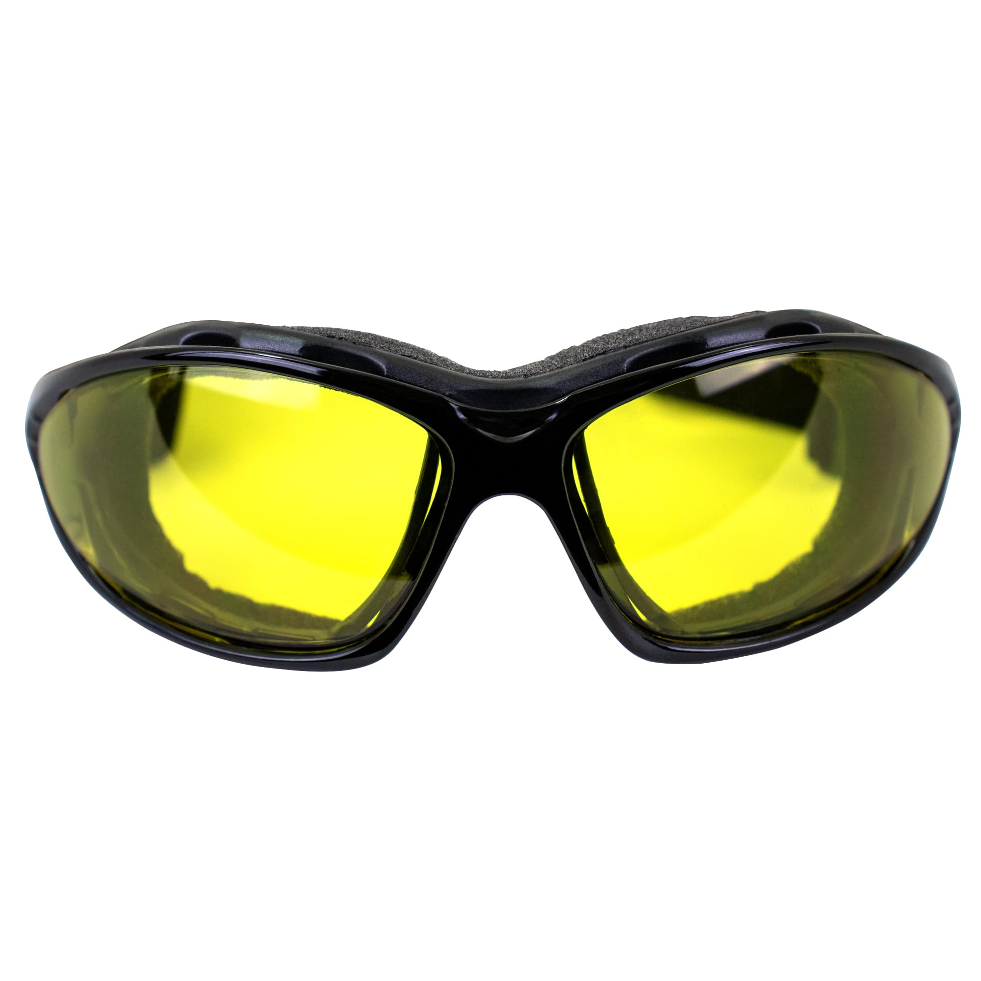 Birdz Eyewear Thrasher Padded Motorcycle Glasses-Convert-To-Goggles (Black Frame/Yellow Lens)