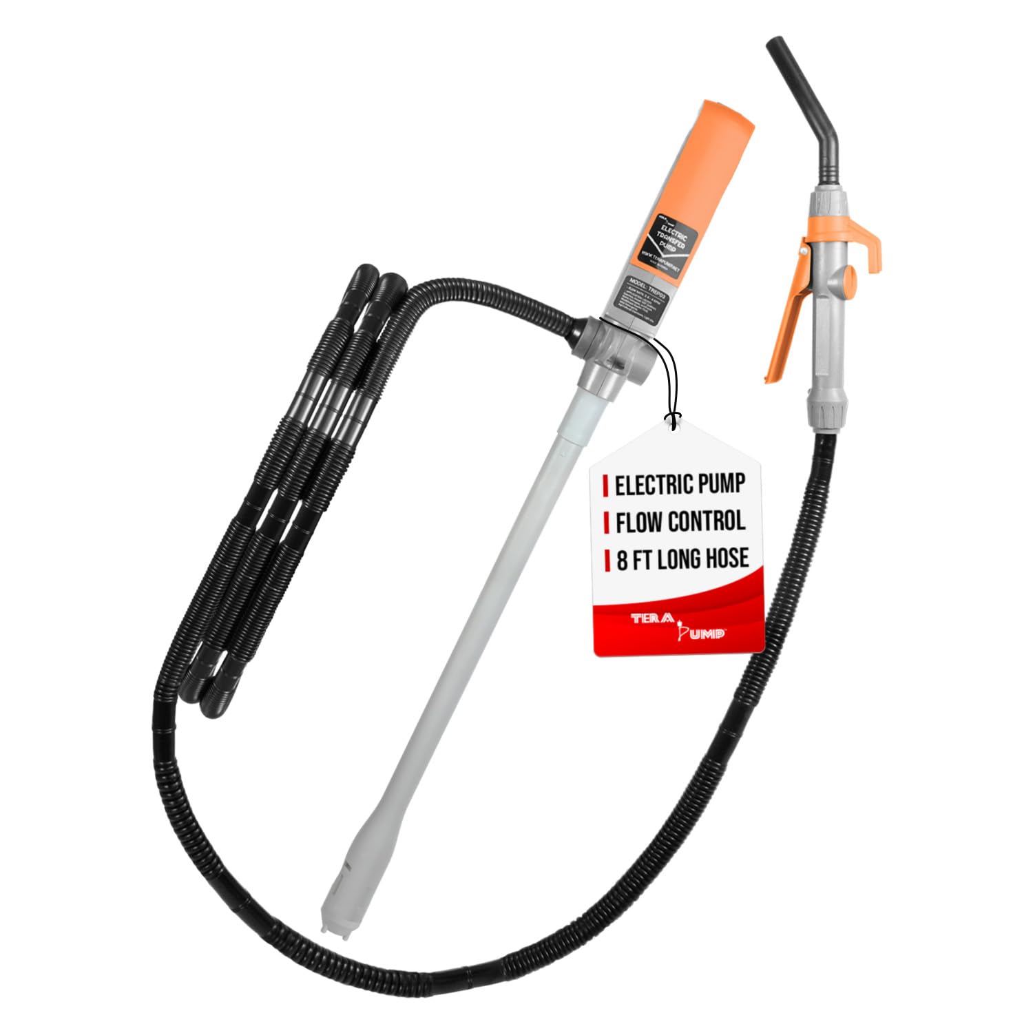 TERA PUMP Fuel Transfer Pump w/Quick Flow Control Nozzle & Telescopic Tube - [ 3X Electric Power Options ] 12V AC/DC Plug-in & D