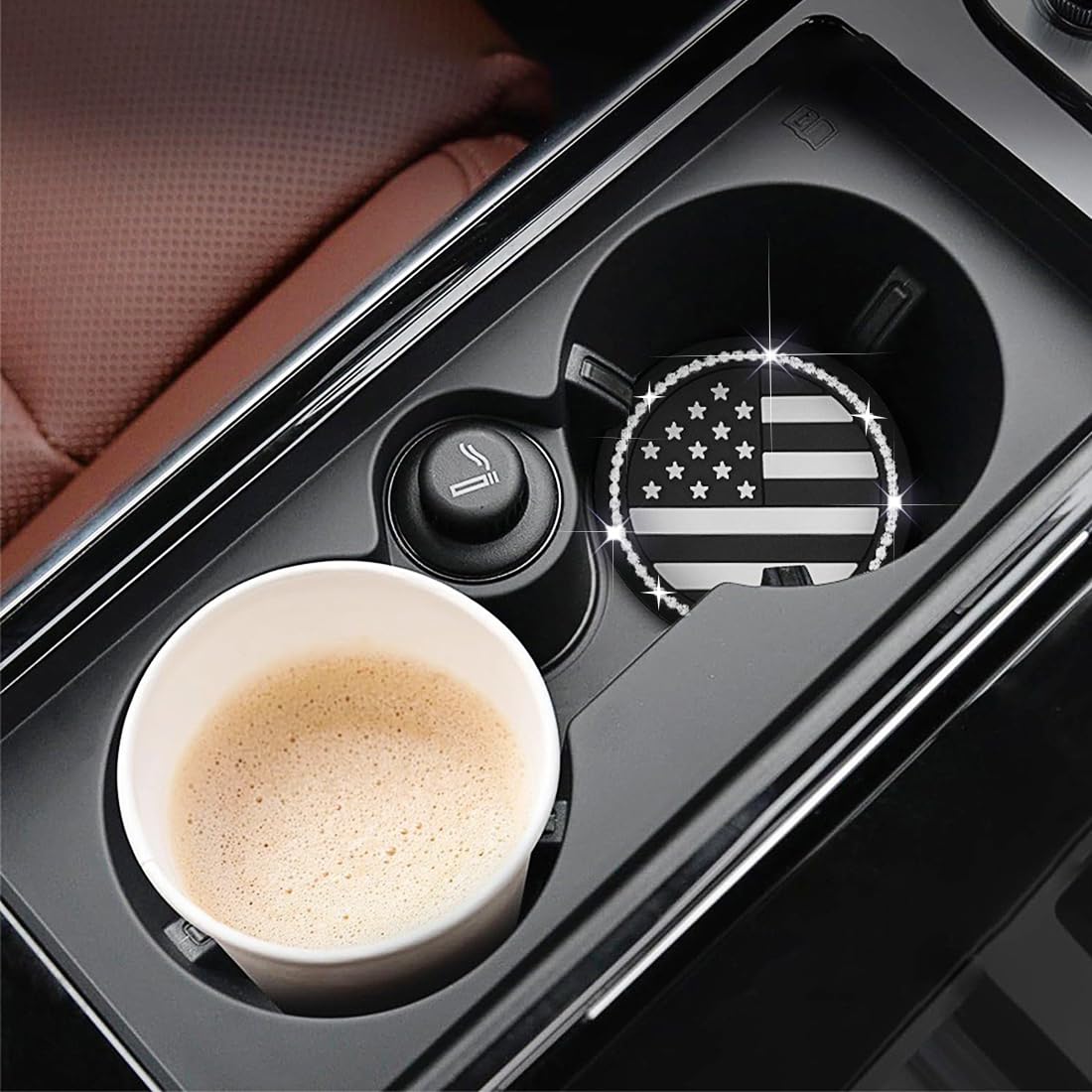 Car Cup Holder Coasters,Bling American Flag Us Flag Insert Car Cup Coaster,2.75 Inch Anti Slip Drink Mat,Vehicle Crystal Rhinest