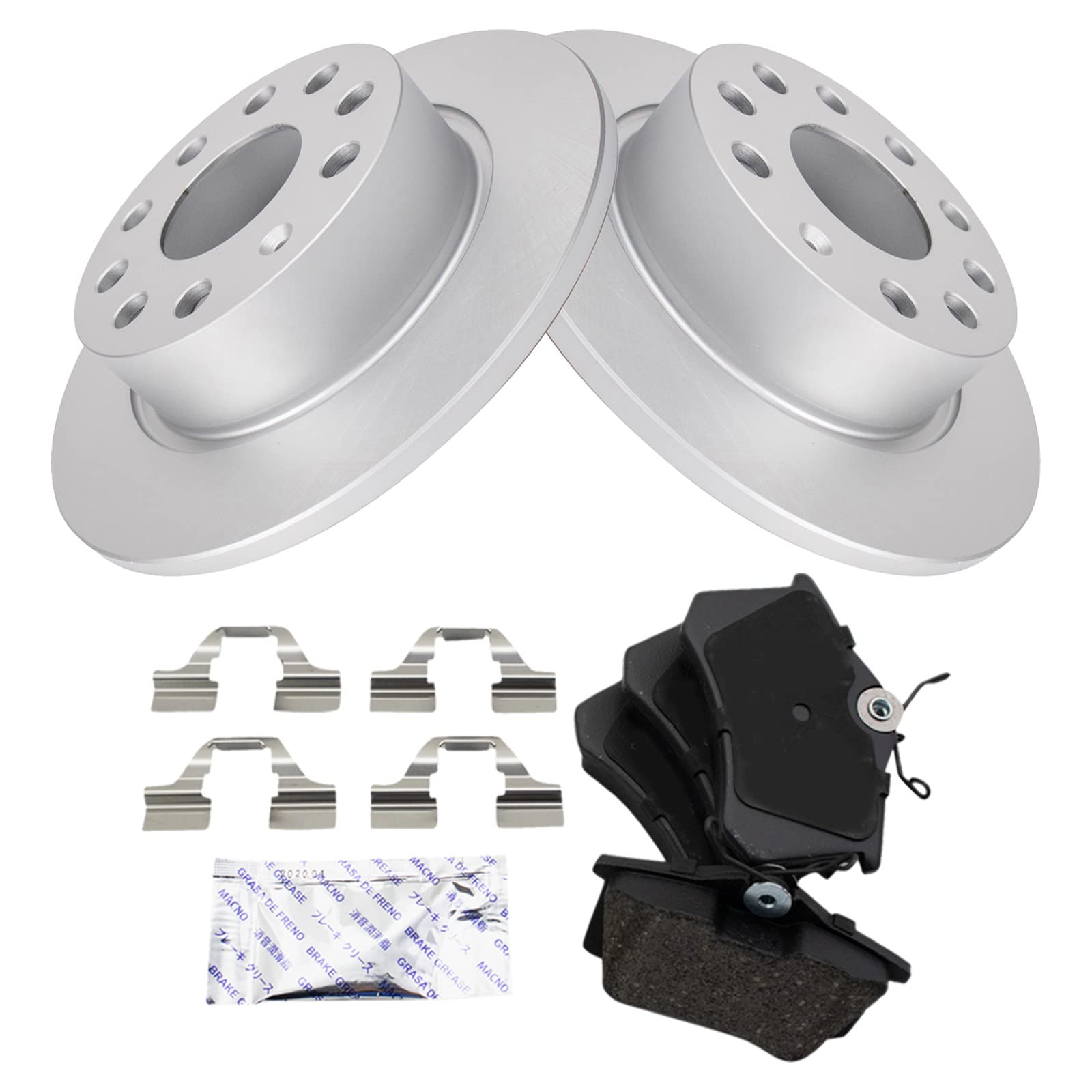 Trq Rear Brake Pad & Rotor Kit Brake Pads Brake Rotor Ceramic Premium G-Coated Compatible With 2010-2013 Audi A3 2013-2019 Volks