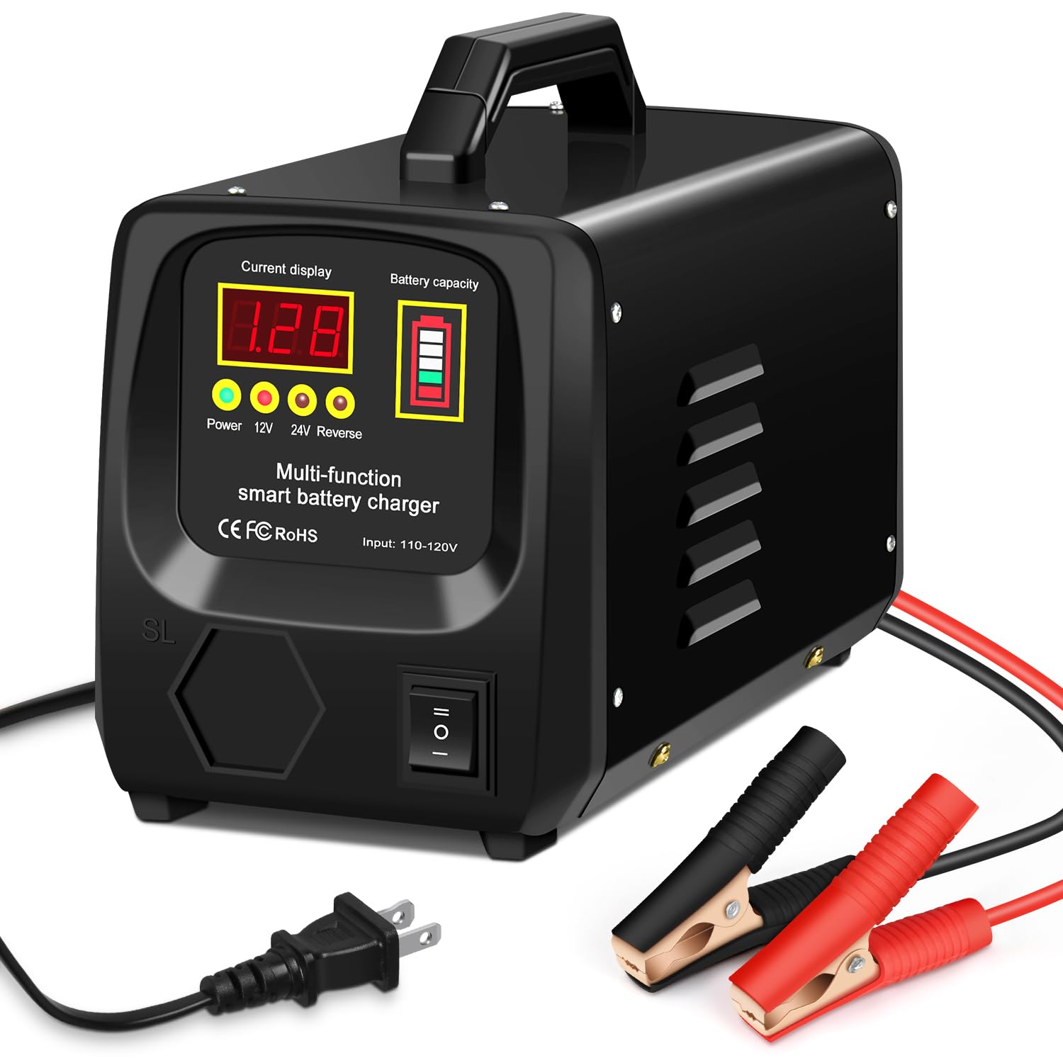 Outerman Car Battery Charger,24V/12V Fully-Automatic Battery Charger for Lead-Acid Batteries,Fast Charging Battery Maintainer/Tr