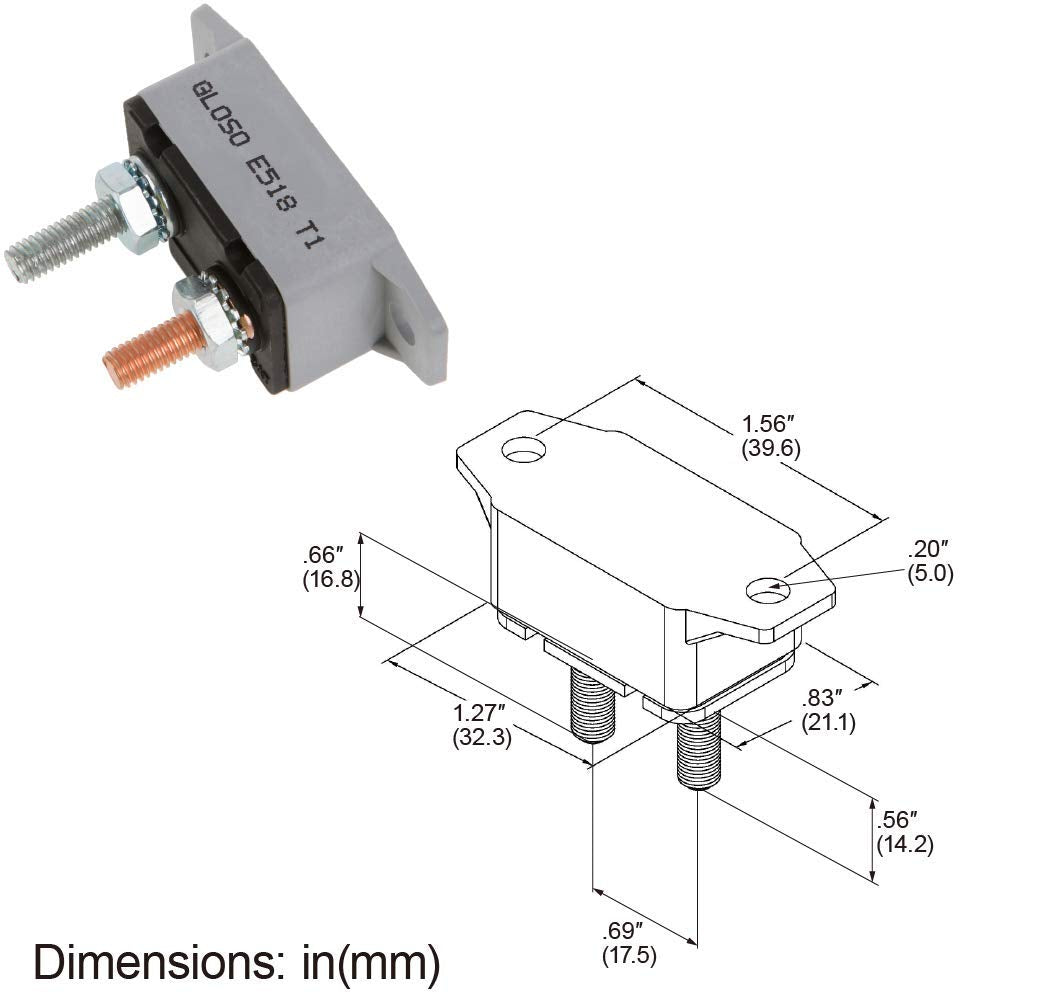 GLOSO E518 Stud Type Circuit Breakers, Lengthwise Bracket, Auto Reset (T1) - 1 Pack (25A)