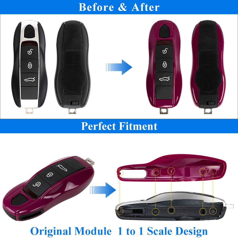 Aerobon 3-Piece Painted Key Cover Key Fob Shell Compatible With Porsche Key Shell Replacement (Mk1, Ruby Star Neo Red)
