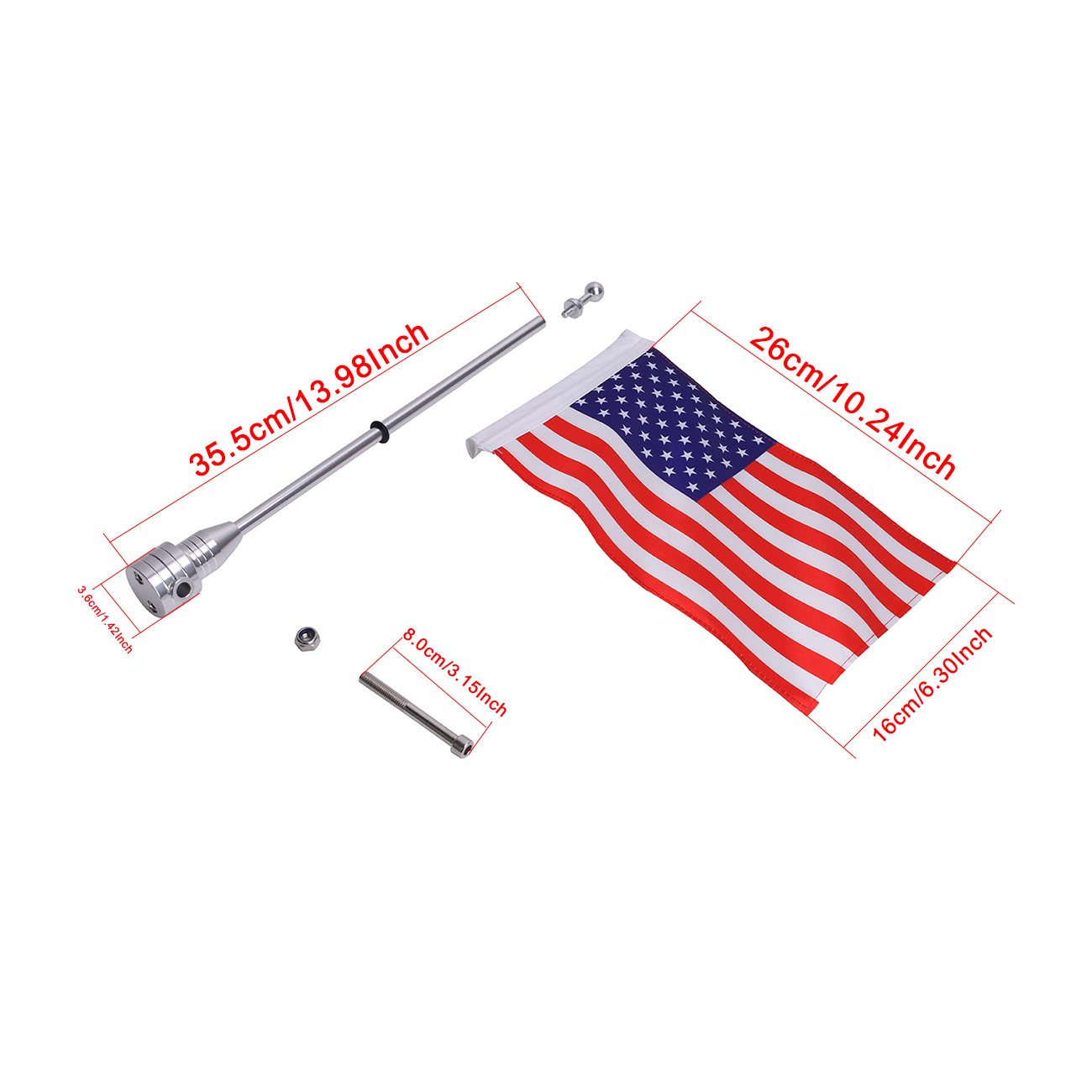 2x Motorcycle Flagpole Mount and American Flag - 6'' x 9'' Premium Double-Sided USA Flag - Stainless 14'' Flag Pole Fixed Mount