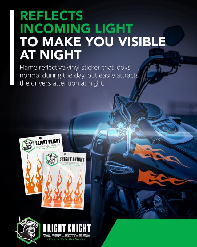 Flame Decals Reflective (2) 125X525 Great For Helmets, Motorcycles, Computer Stickers, Phone, Tablet, Hard Hat (Yellow Reflectiv