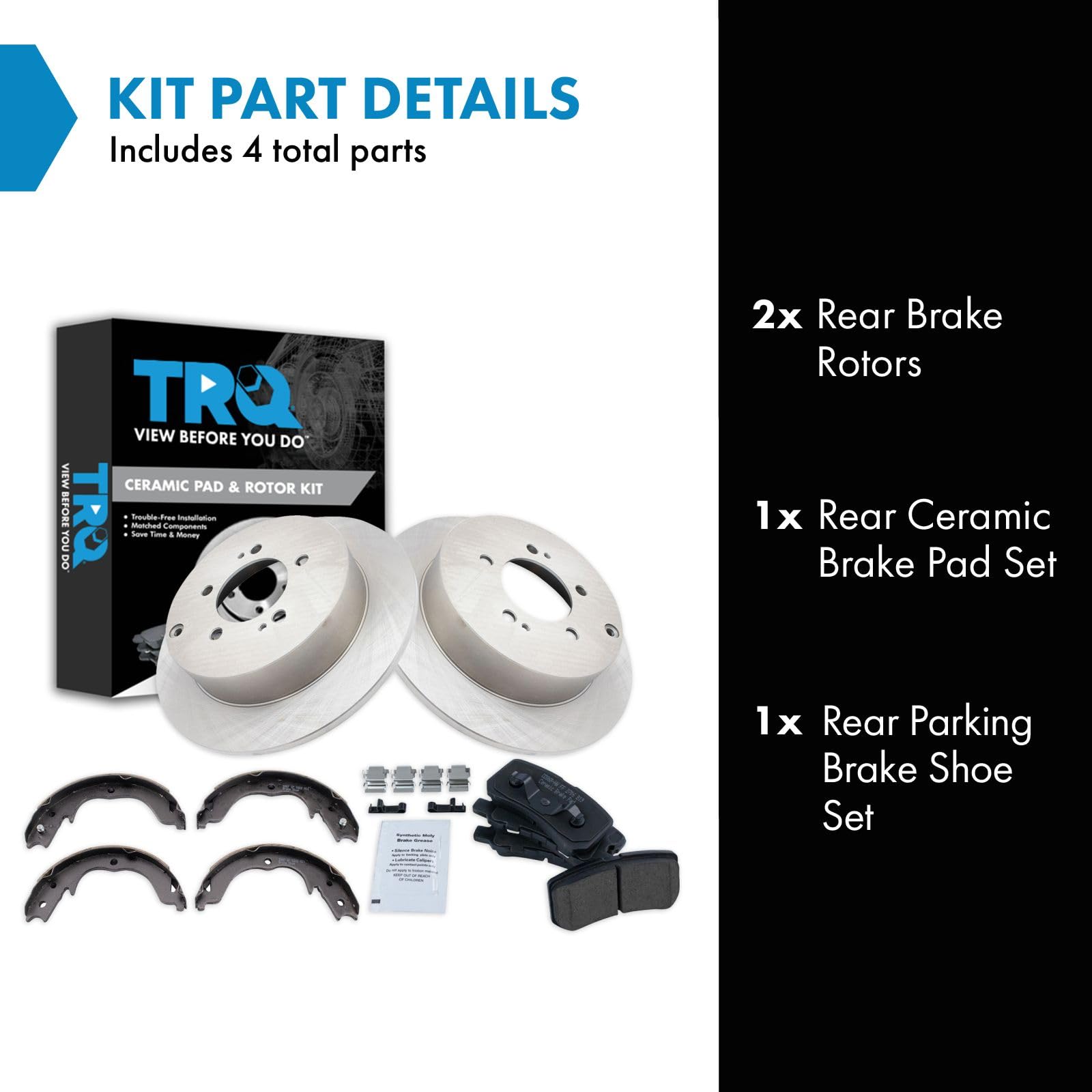 Trq Rear Brake Pad & Rotor Kit Brake Pads Brake Rotor Parking Brake Shoe Set Ceramic Compatible With 2009-2014 Mitsubishi Lancer