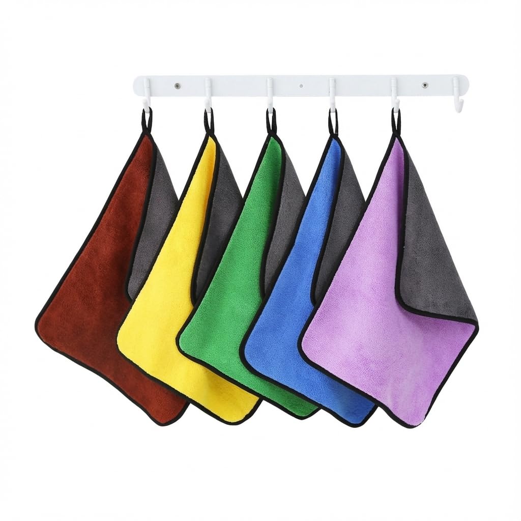 iZibra Microfiber Cloth for Car Cleaning and Detailing, Dual Sided, Extra Thick Plush Towel LintFree, 40cm x 40cm, Pack of 5, M
