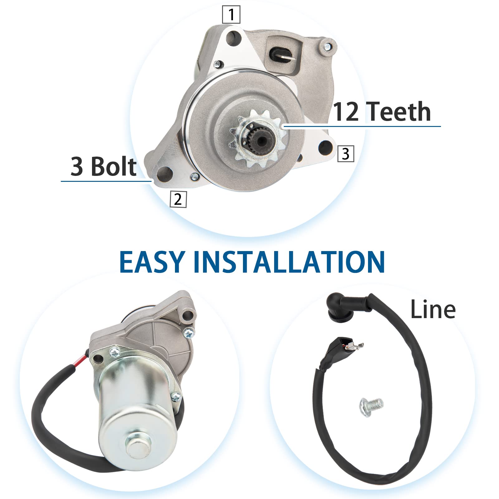 Starter For 125Cc 110Cc 50Cc 70 Cc 90Cc 100Cc Taotao Atv 3 Bolt Starter Motor Chinese 4 Stroke Quad Wheelers Atv Starter With Line Fits Go Karts Dirt Bike Pit Bike Dune Buggy Sandrail, By Zmcyng