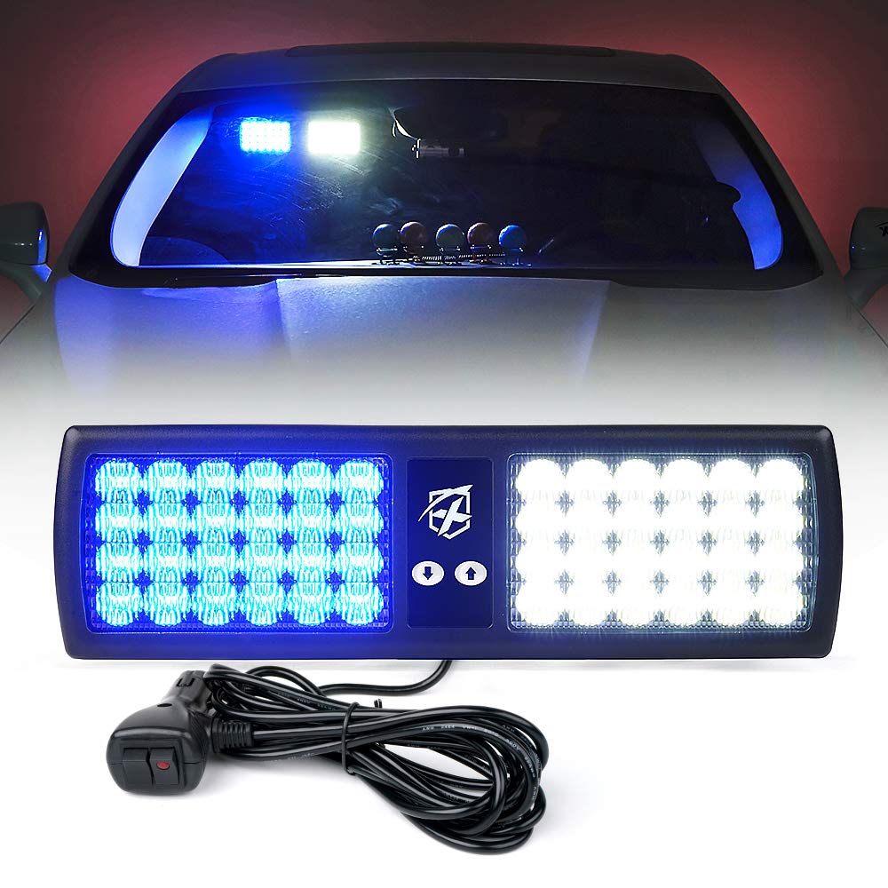 Xprite White Blue Led Visor Strobe Flashing Lights Sunshield Hazard Warning Light For Law Enforcement Police Volunteer Firefight