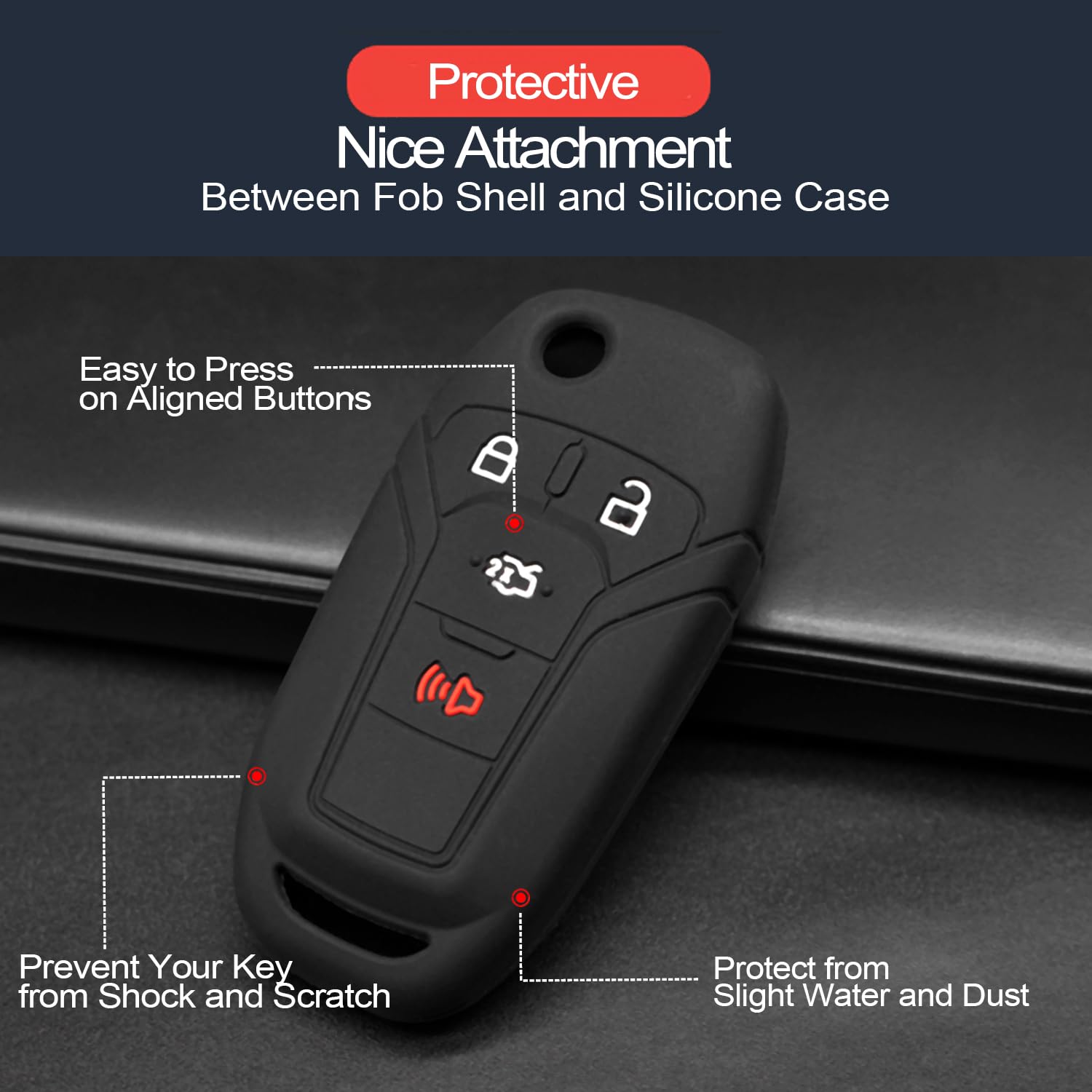 Infipar 2Pcs Compatible With Ford Transit-150 250 350 Hd E-Transit Connect Maverick F-150 Lightning F-250 F-350 F-450 F-550 Super Duty F-650 F-750 Ranger Black Key Fob Cover Case Key Chain Holder