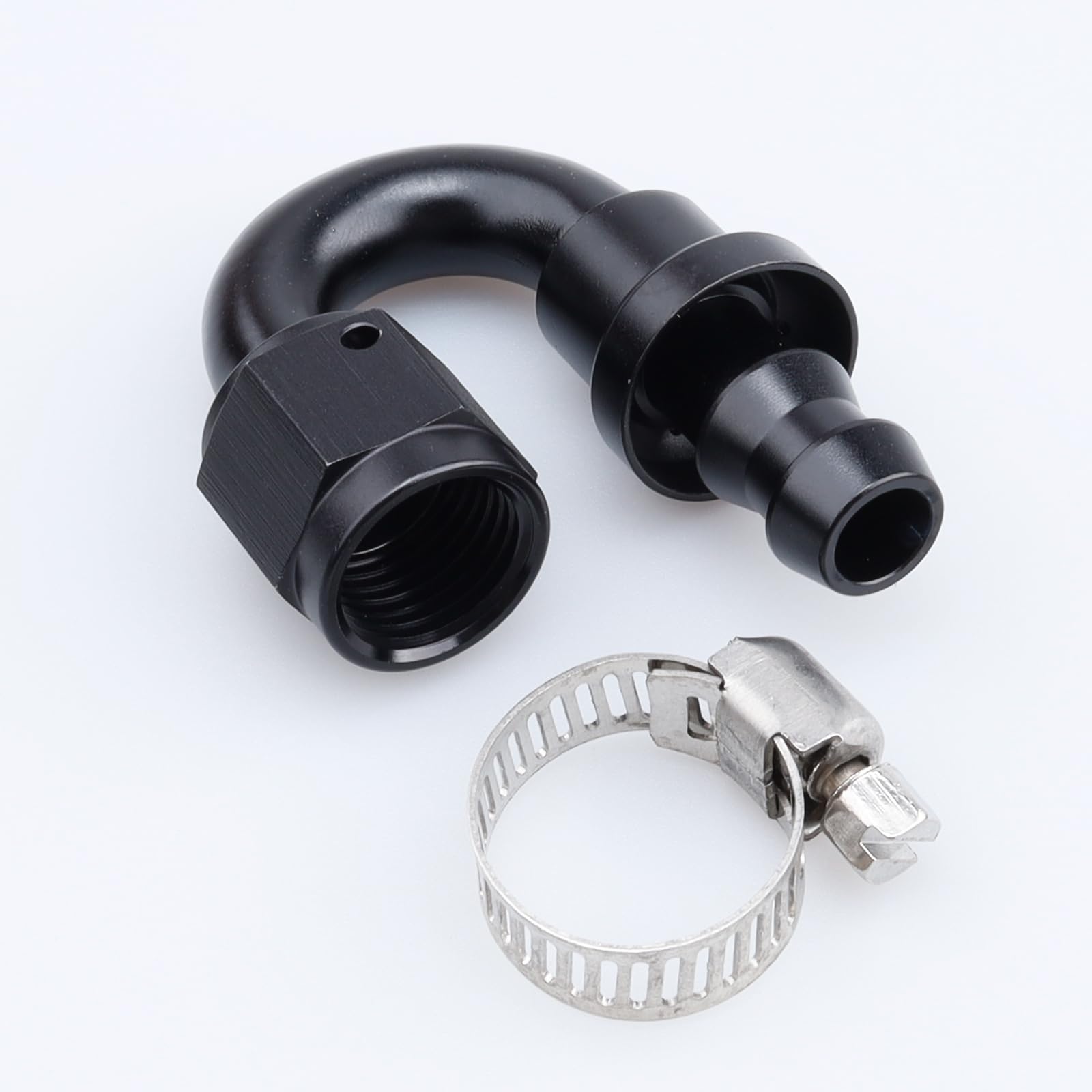 Ac Performance 180 Degree Female -6 An To 3/8'' Push Lock Hose End Barb Fitting Aluminum Black With Clamp