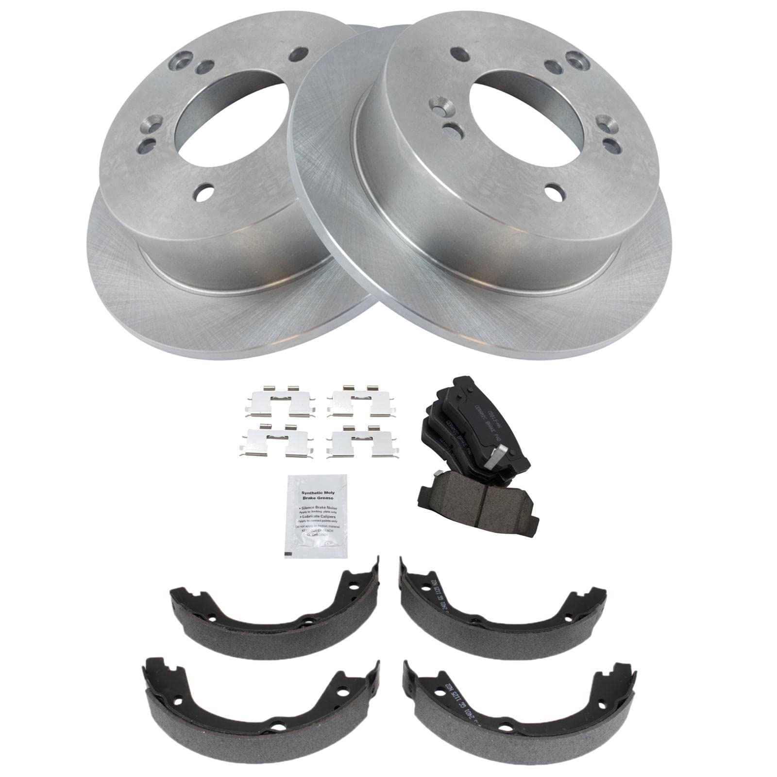 Trq Rear Brake Pad & Rotor Kit Brake Pads Brake Rotor Parking Brake Shoe Set Ceramic Compatible With 2007-2008 Hyundai Sonata 20