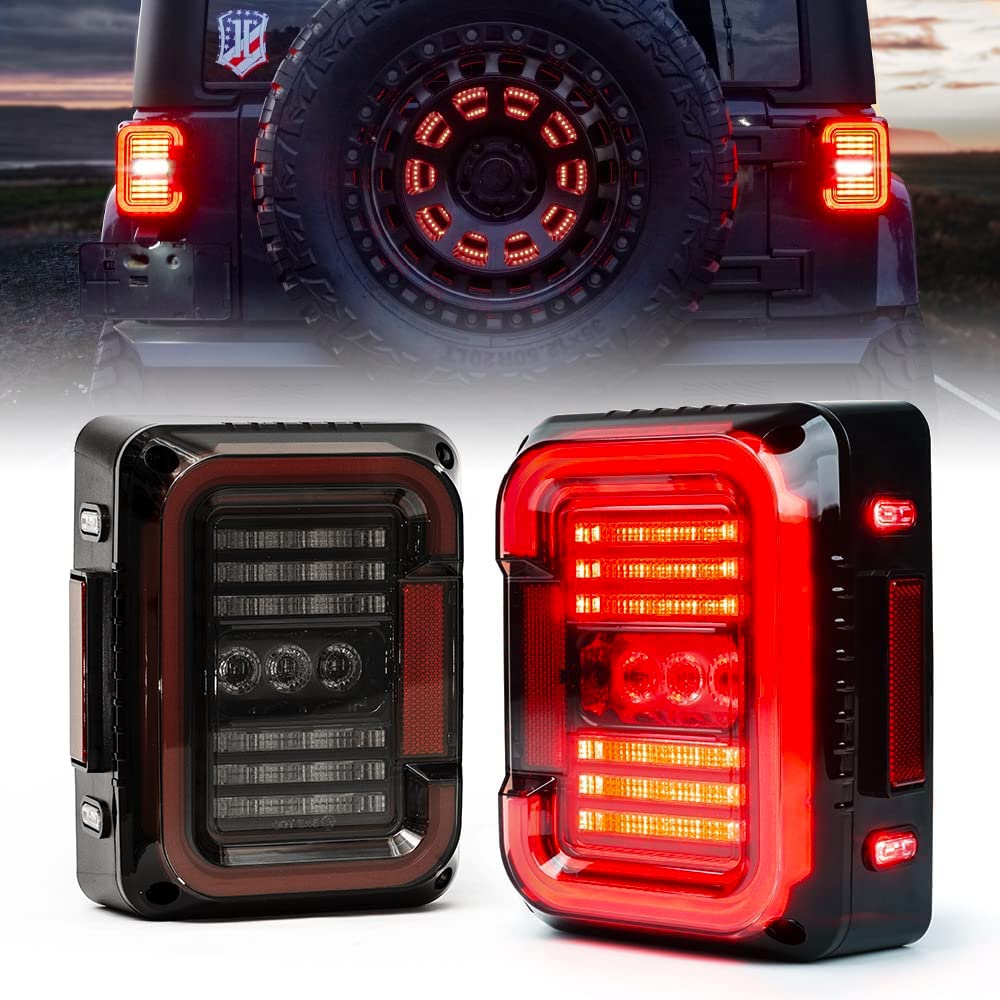 Xprite Led Tail Lights Compatible With 2007-2018 Jeep Jk Jku Sport/Sahara/Rubicon - Dot Approved, C-Shaped Clear Lens, Running,