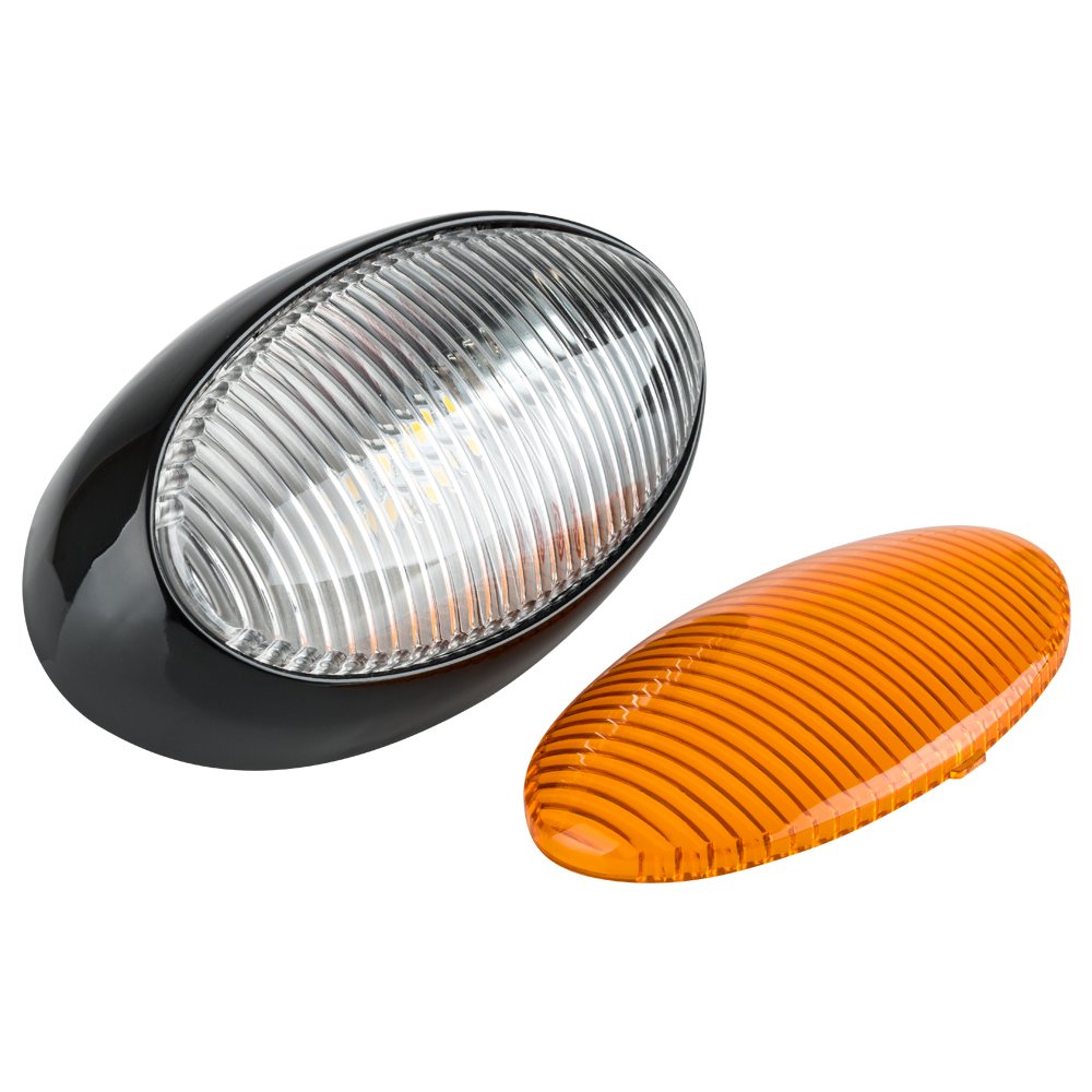 Lumitronics RV 12V LED Oval Porch Utility Light - Clear & Amber Lenses - For Motorhomes, Campers, Trailers, 5th Wheels (Black)