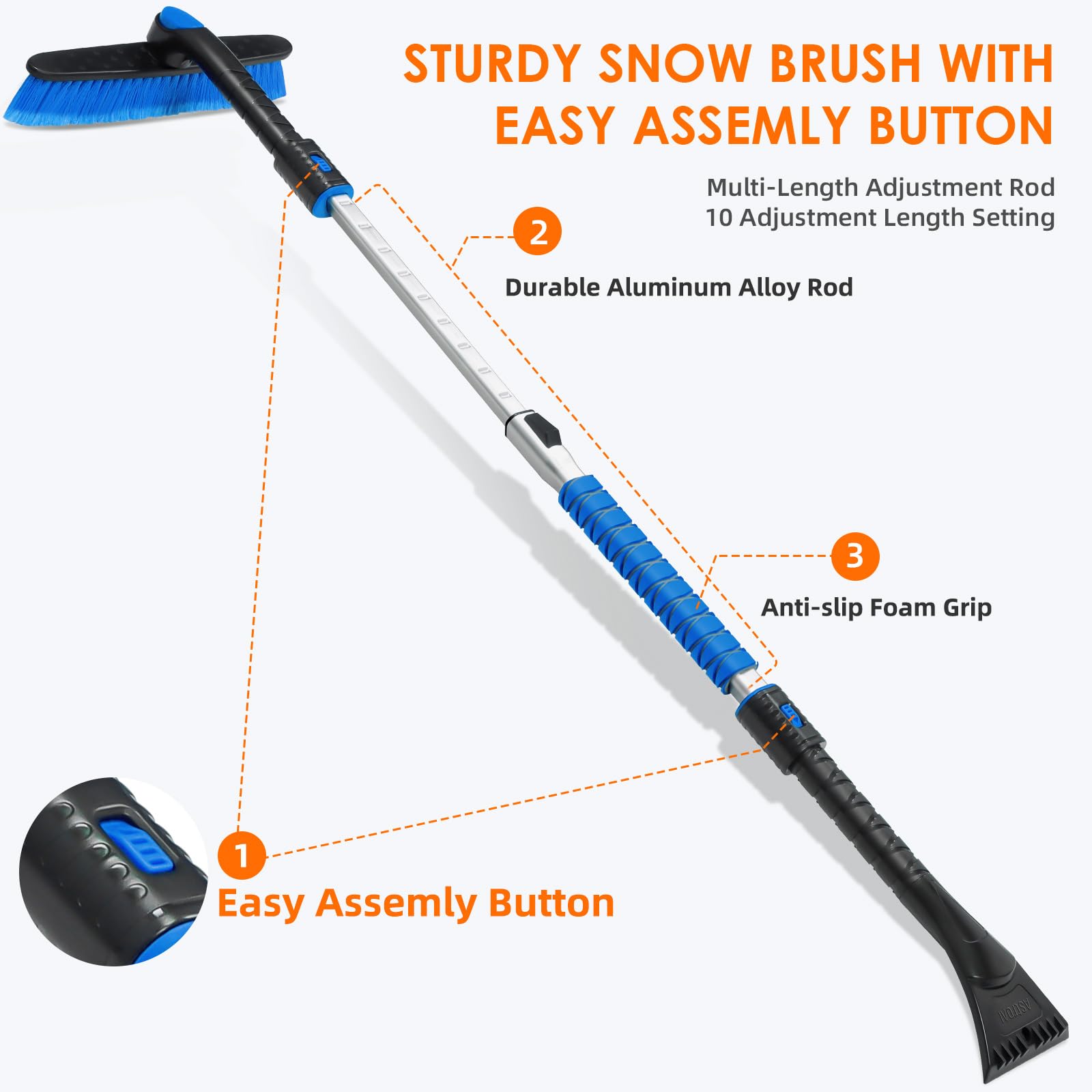 Astroai 47.2'' Ice Scraper And Extendable Snow Scraper For Car Windshield With Foam Grip And 360