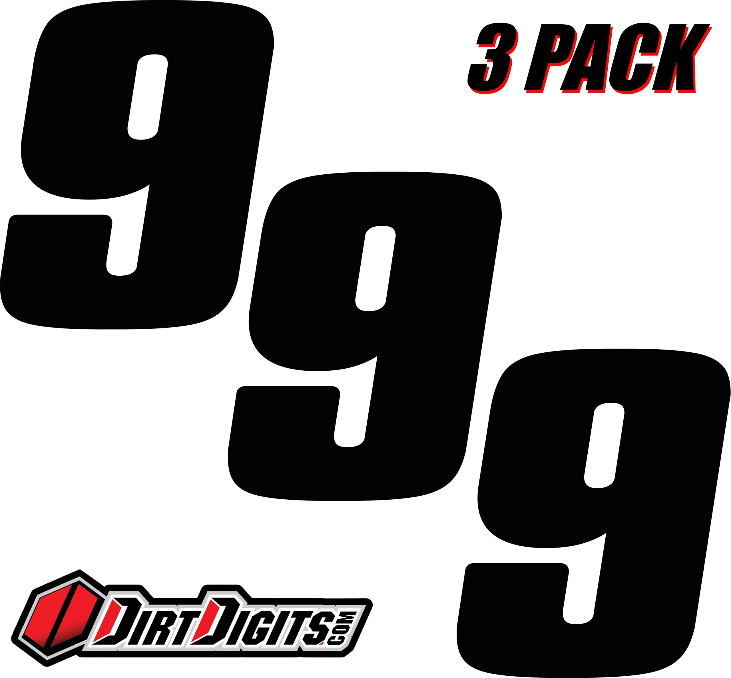 Dirt Digits Dd53B-9 Black 5.5'' High-Gloss Precision Die Cut Vinyl Number 9, 3 Pack