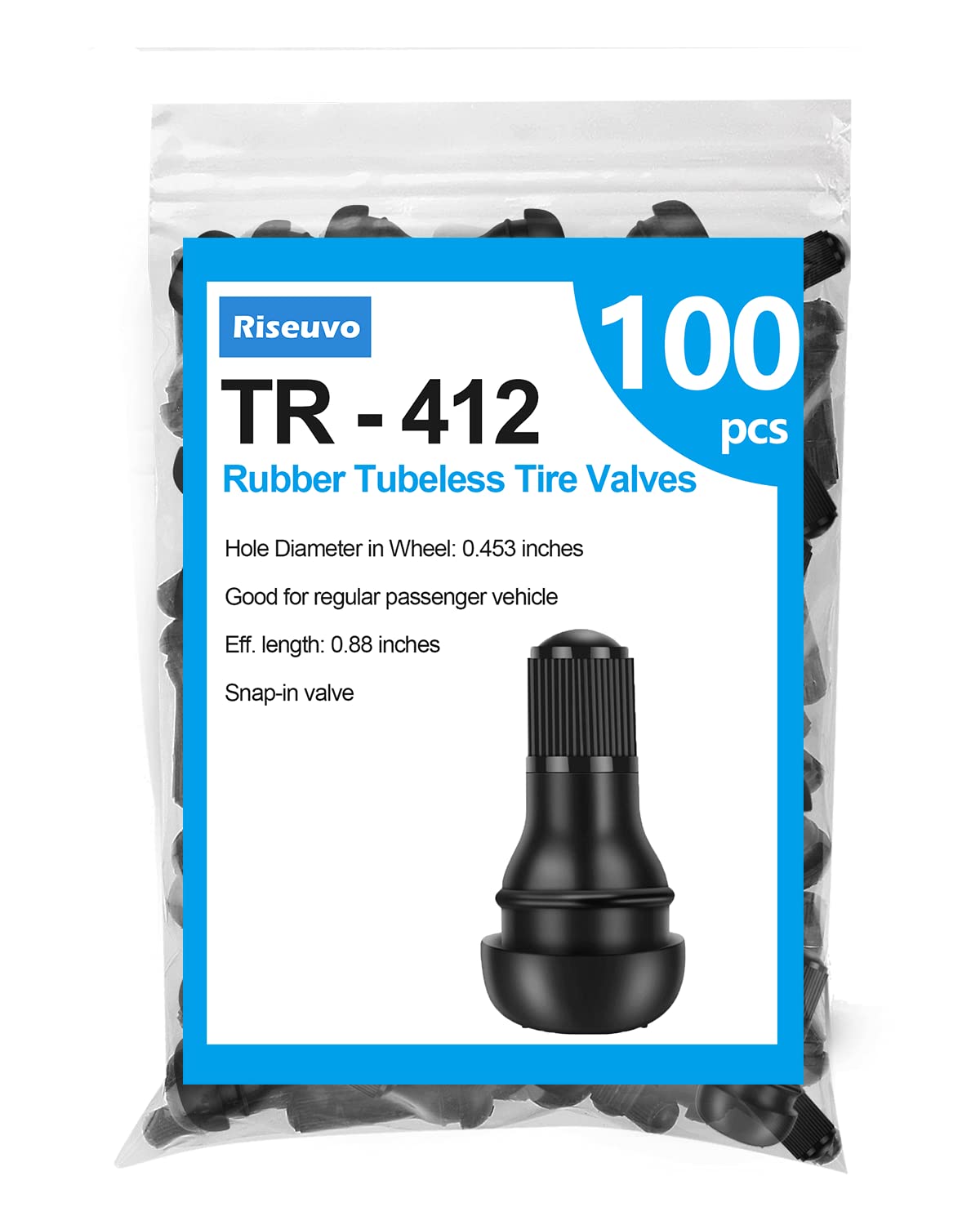 100Pcs Tr412 Tire Valve Stem - Rubber Snap-In Valves, Tubeless Valve Stems Suit For 0.453 Inch Rim Holes On Standard Vehicle Tir