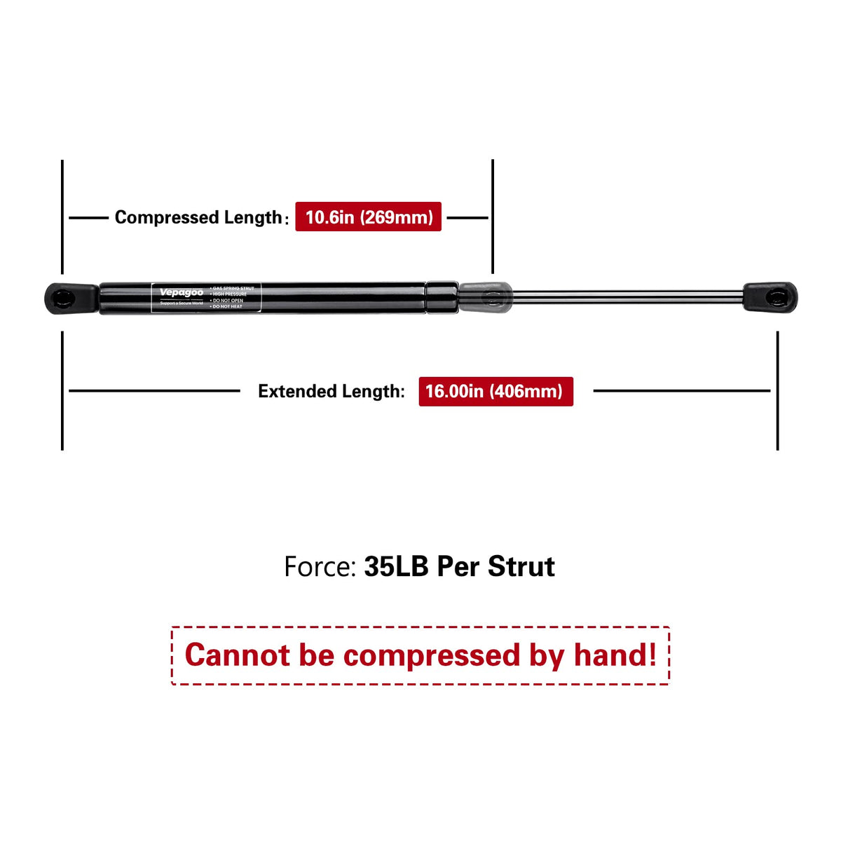 Snugtop Struts Vepagoo Gas Shocks Struts - 35lb/155N, 16 Inch, Black - Set of 2 for L ...
