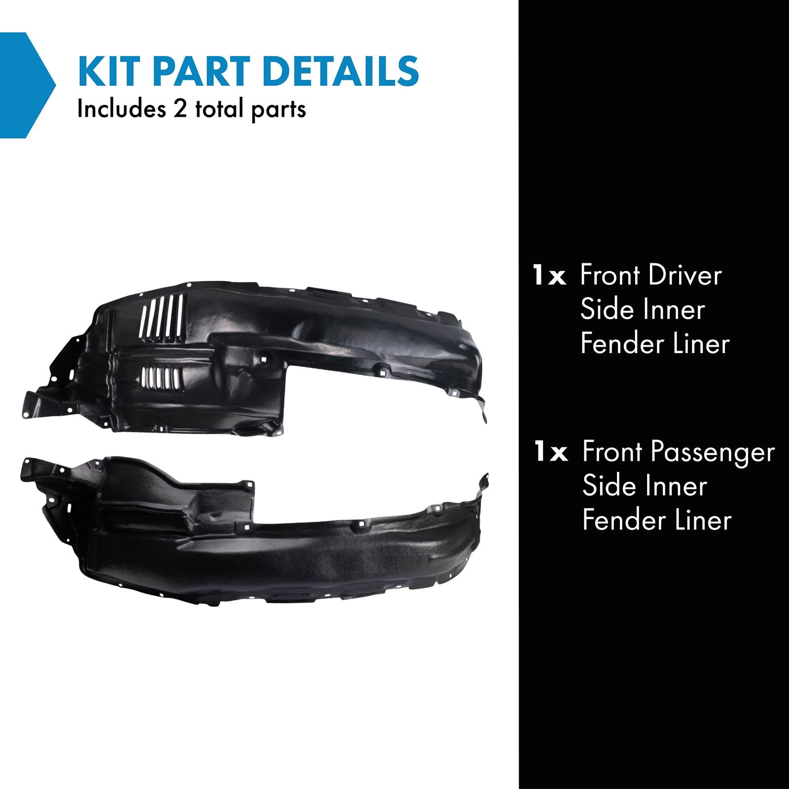 Trq Front Inner Fender Liner Set Compatible With 2014-2023 Toyota 4Runner To1248202 To1249202