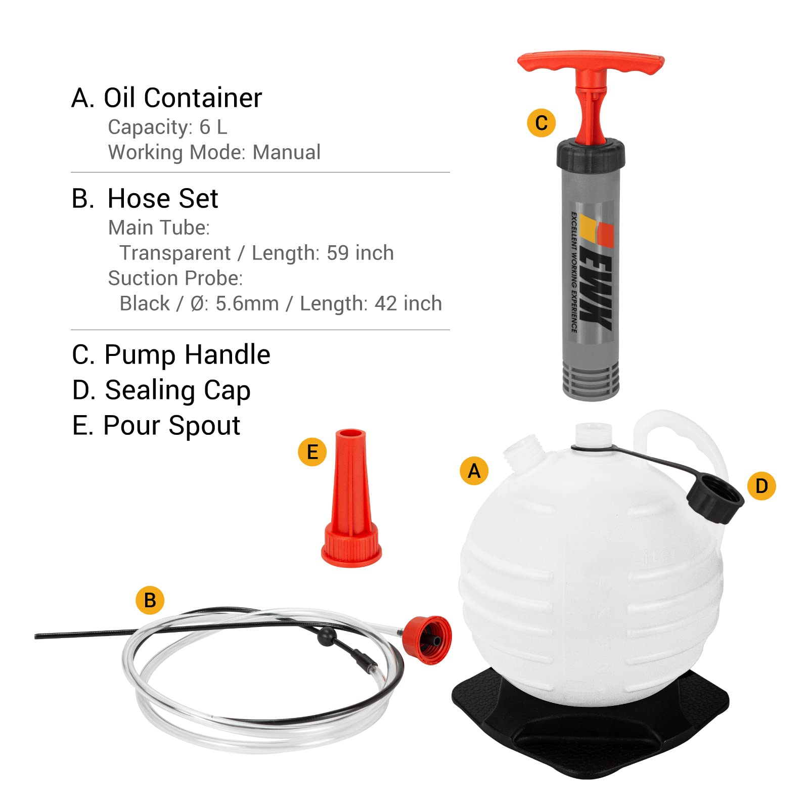 Ewk 6L Vacuum Oil Extractor Pump Fluid Extractor Oil Change Pump For Automotive And Marine Boat