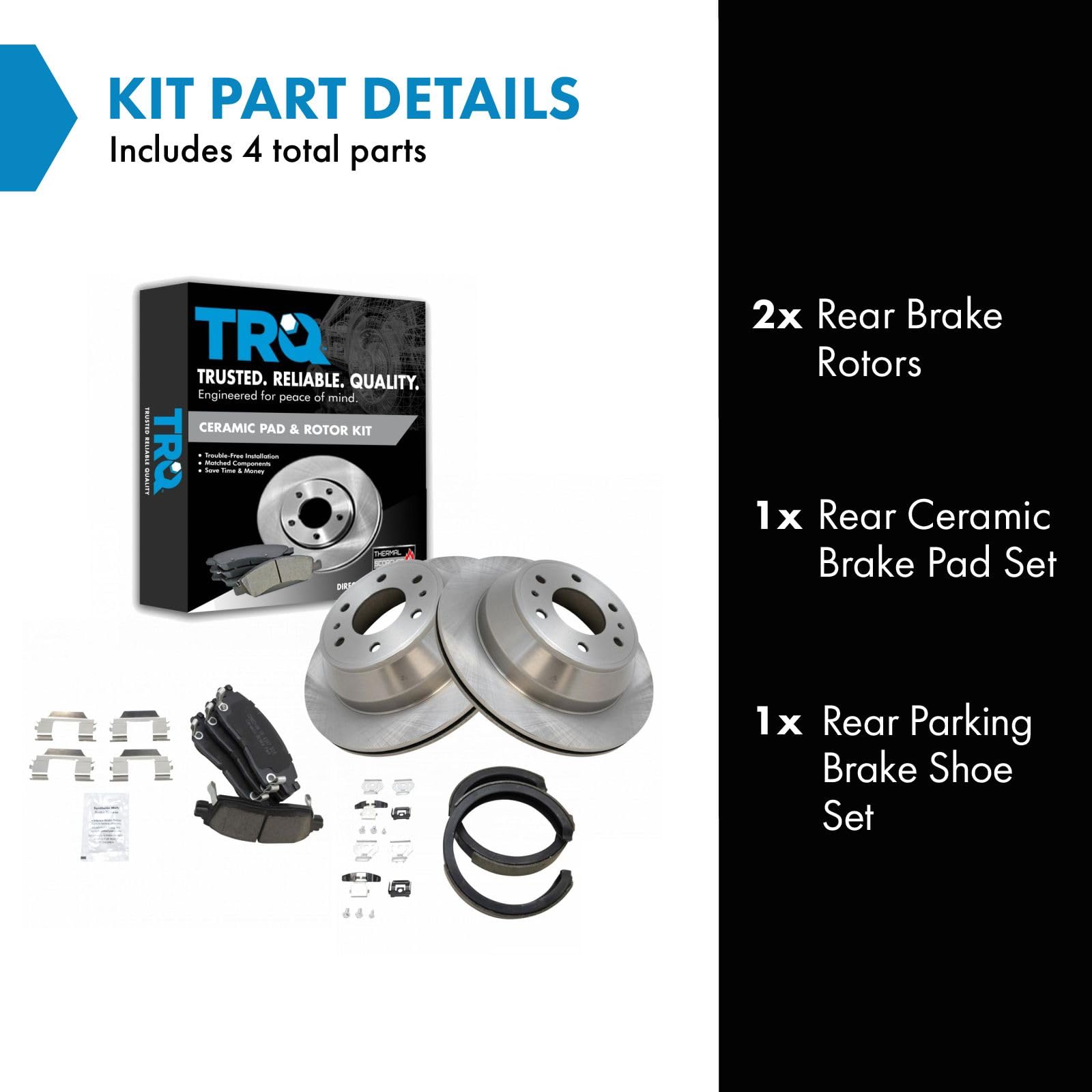 Trq Rear Brake Pad & Rotor Kit Brake Pads Brake Rotor Parking Brake Shoe Set Ceramic Compatible With 2018-2019 Dodge Durango 201