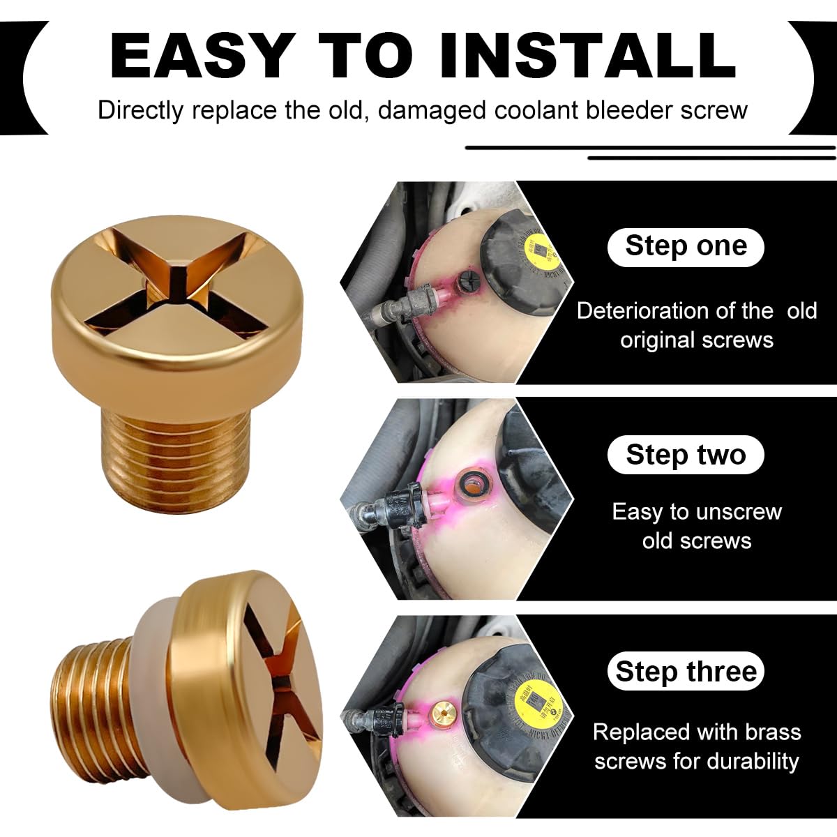 Sylvil Radiator Coolant Expansion Tank Bleeder Screw, Automotive Coolant Bleed Screw with Rubber O-ring, 17111712788 Screw Repla