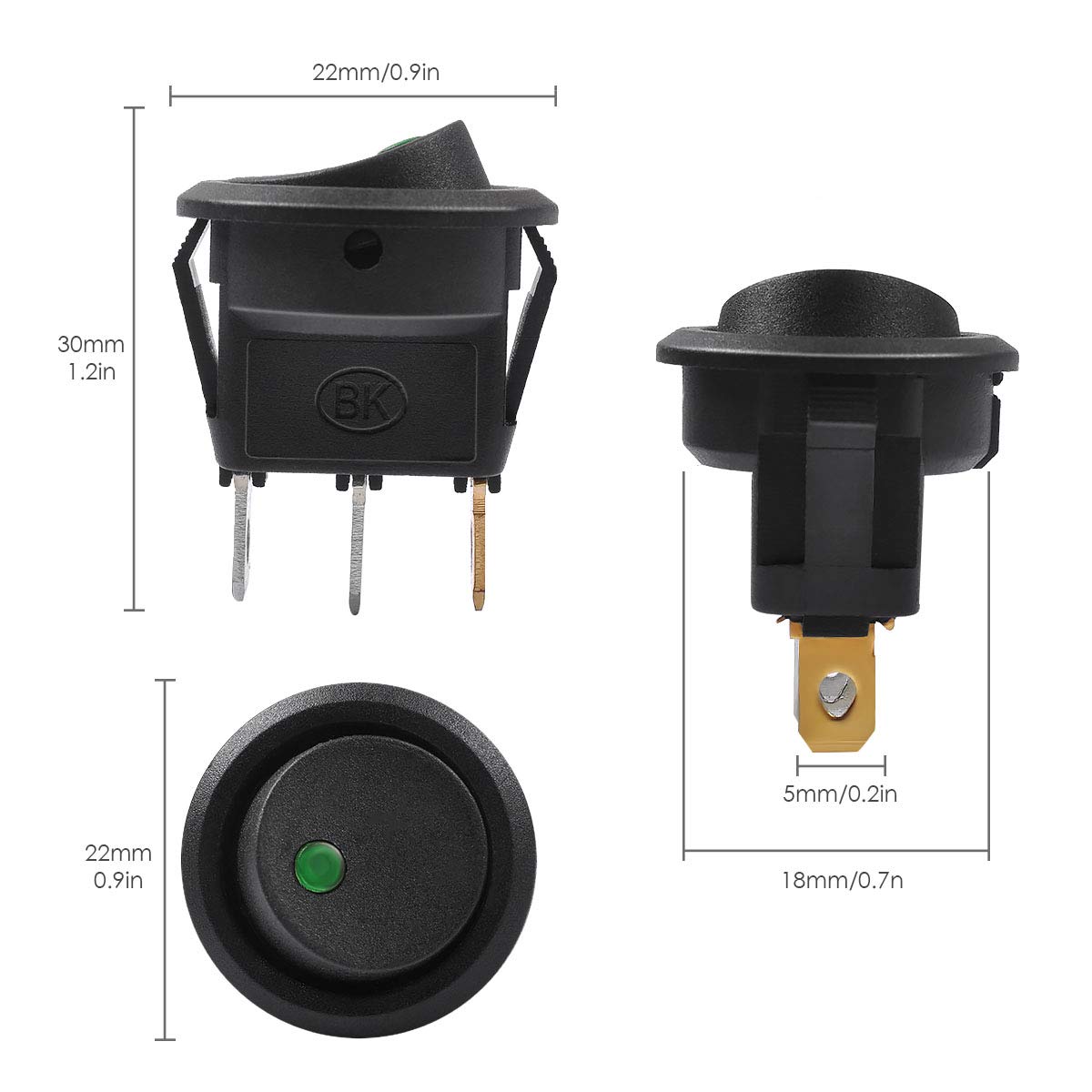 AutoEC 3pc Rocker Toggle Switch Set with Green Light - On/Off Control for Car/Truck - 12V, Yellow