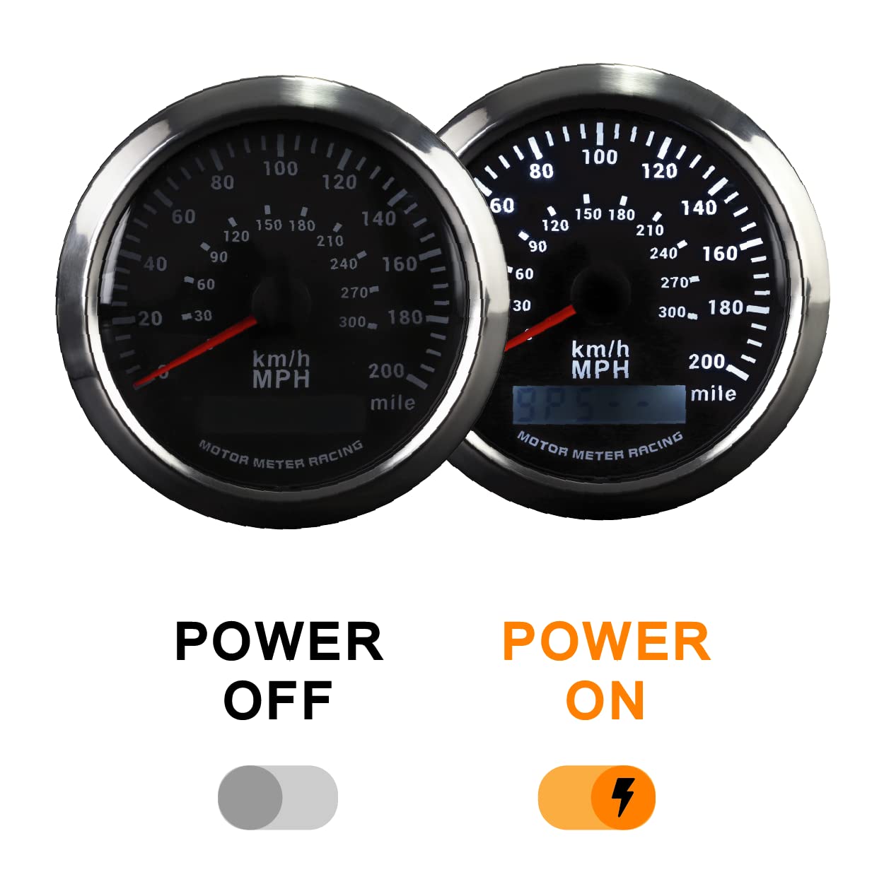 Motor Meter Racing W Pro 85Mm 3-3/8'' Gps Speedometer Digital Odometer 200 Mph/300 Kmh Waterproof Black Dial White Led For Car T