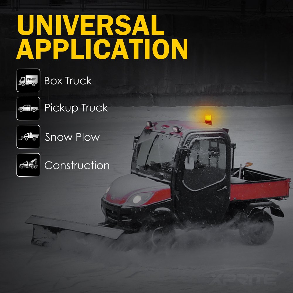 Xprite Amber Led Beacon Light, Forklift Strobe Lights W/Magnetic Base For Construction Vehicles, Towtrucks, Security Patrol, Pos