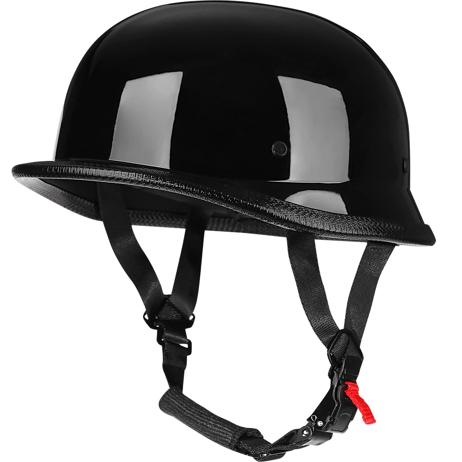 Yesmotor Helmet Half Shell German Motorcycle Helmet With Cycling Glasses - Dot Approved (Large, Light Black & Black)