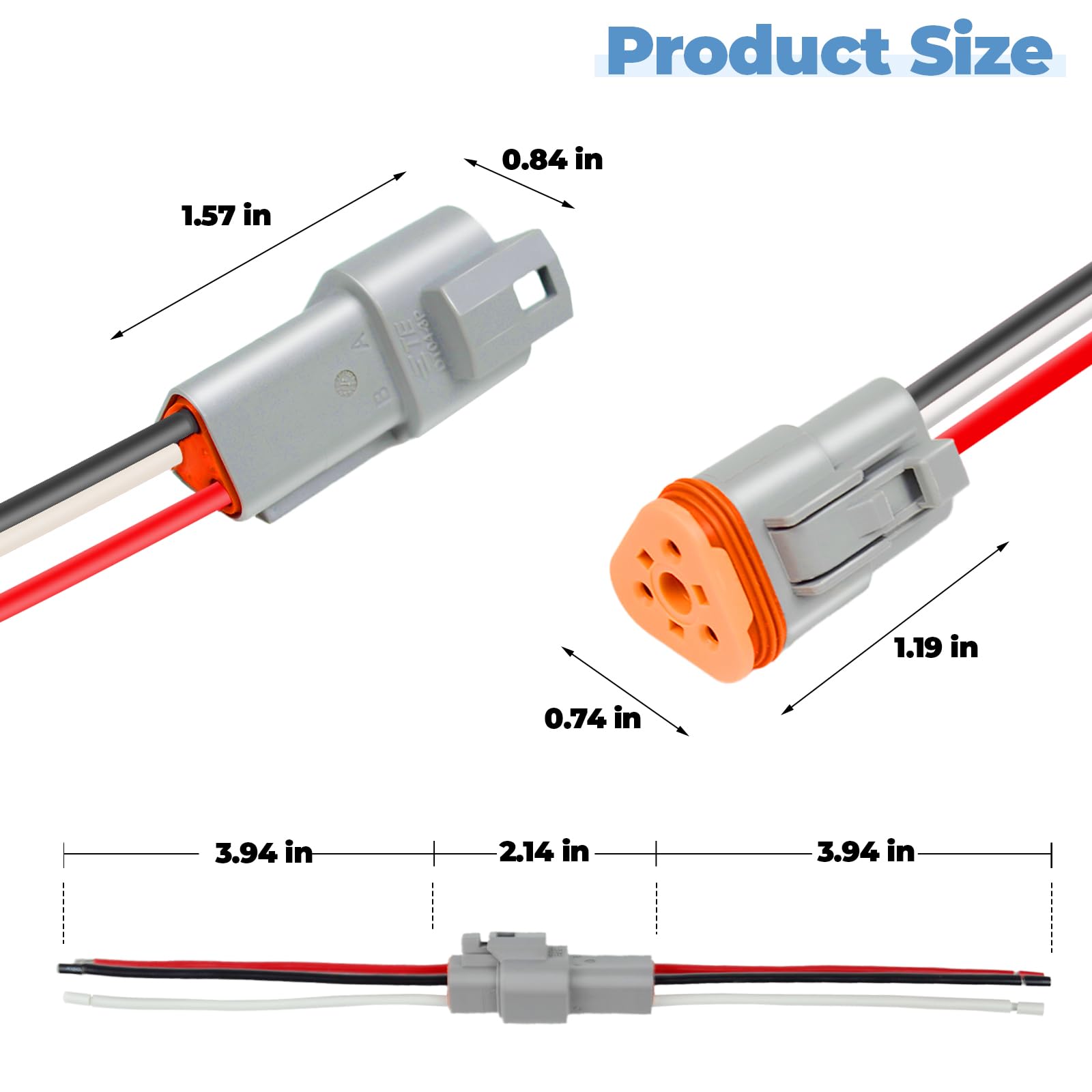 2 Kit Deutsch DT 3 pin Grey Male Female Wiring Harness Deutsch Pigtail 3 Wire Way Waterproof Automotive Electrical Connector 16