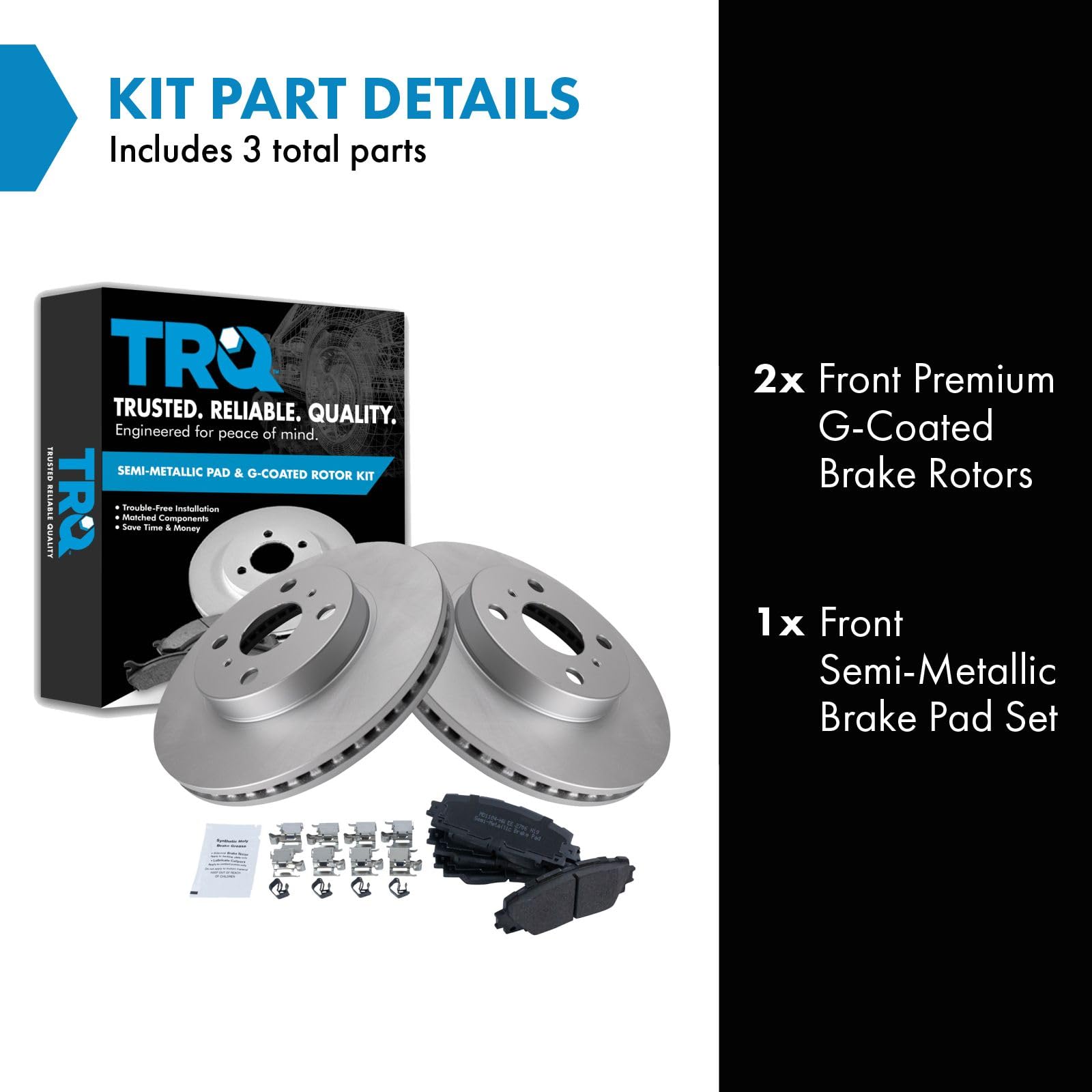 Trq Front Brake Pad & Rotor Kit Brake Pads Brake Rotor Semi-Metallic Premium G-Coated Compatible With 2013 Scion Iq 2012-2019 To