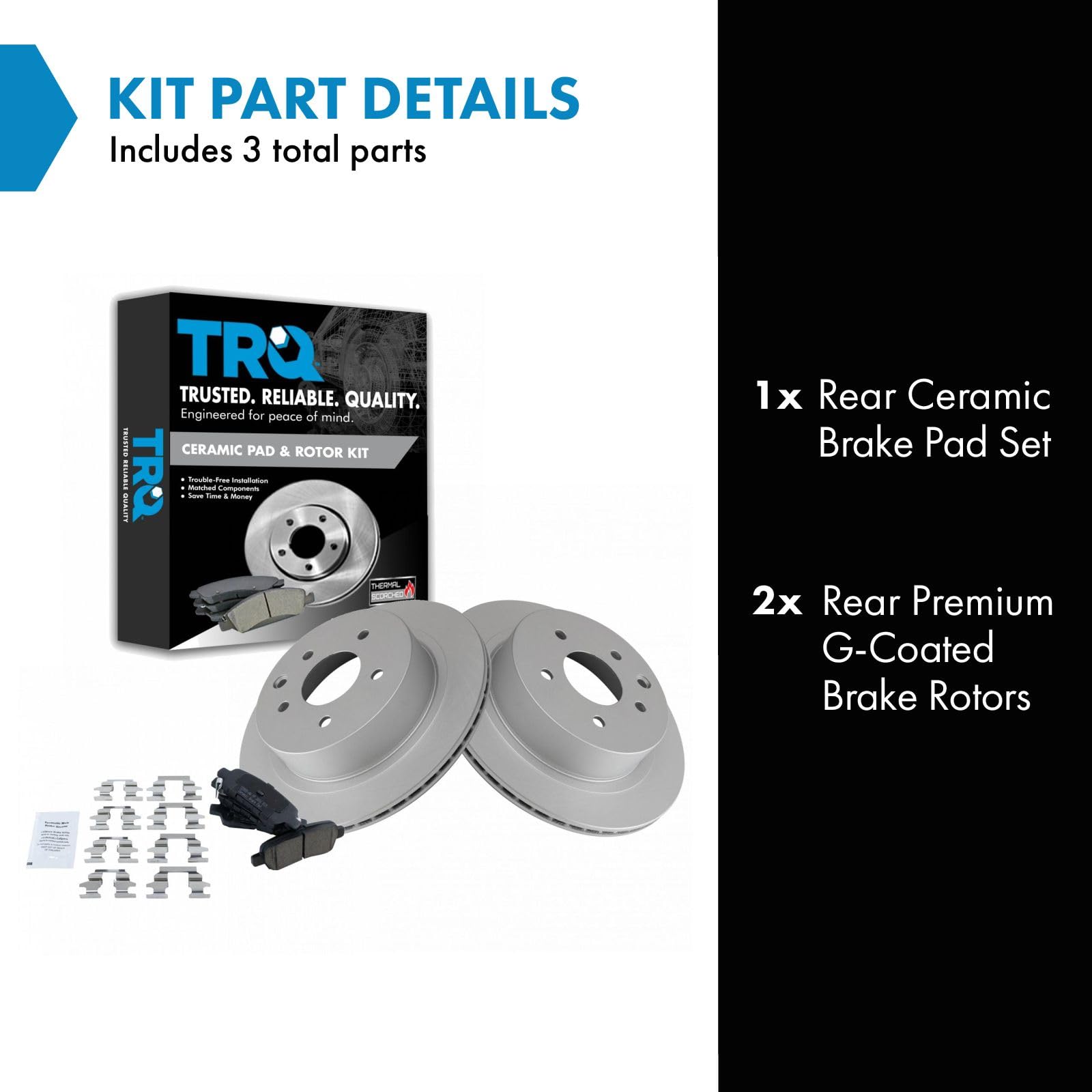 Trq Rear Brake Pad & Rotor Kit Brake Pads Brake Rotor Ceramic Vented Premium G-Coated Compatible With 2003-2005 Infiniti G35 Nis