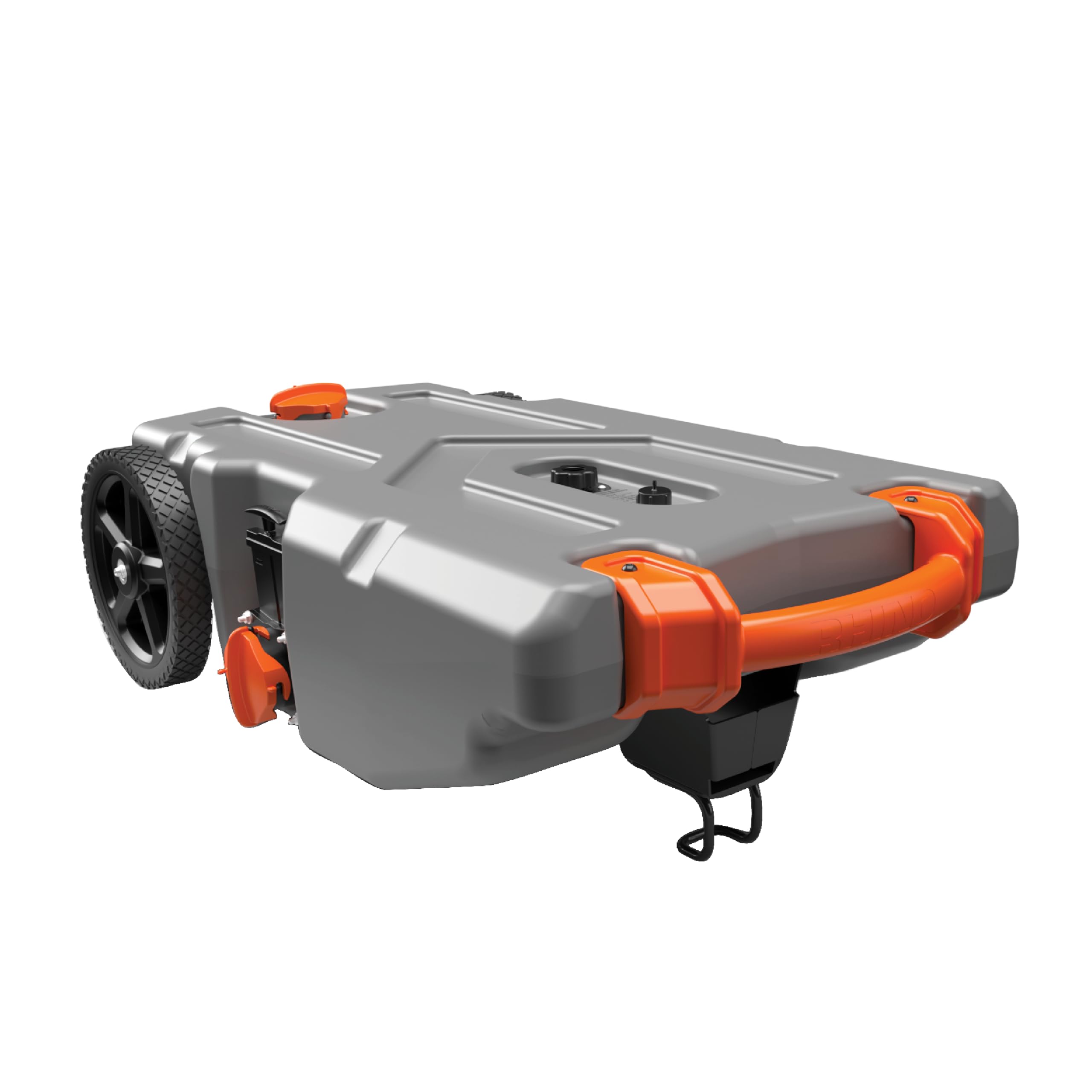 Camco Rhino 28-Gallon Camper/RV Tote Tank - Features Large Heavy-Duty No-Flat Wheels & Built-in Gate Valve - Removable Steel Tow Adapter, 3’ Sewer Hose & More RV Accessories (39004)