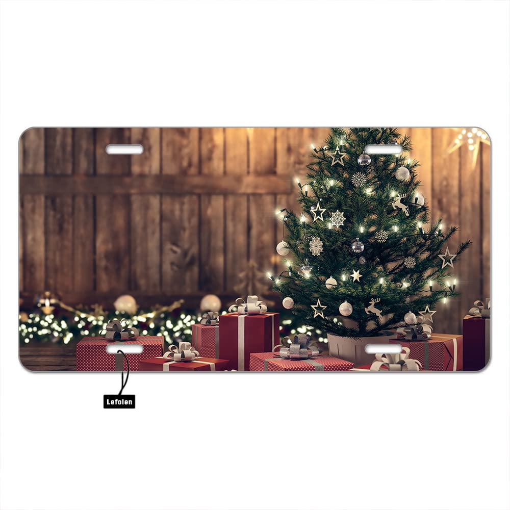 Lefolen Christmas Tree Front License Plate Beautiful Gift Boxes Christmas Fir Tree Metal Plates Vanity Tag Aluminum Novelty For