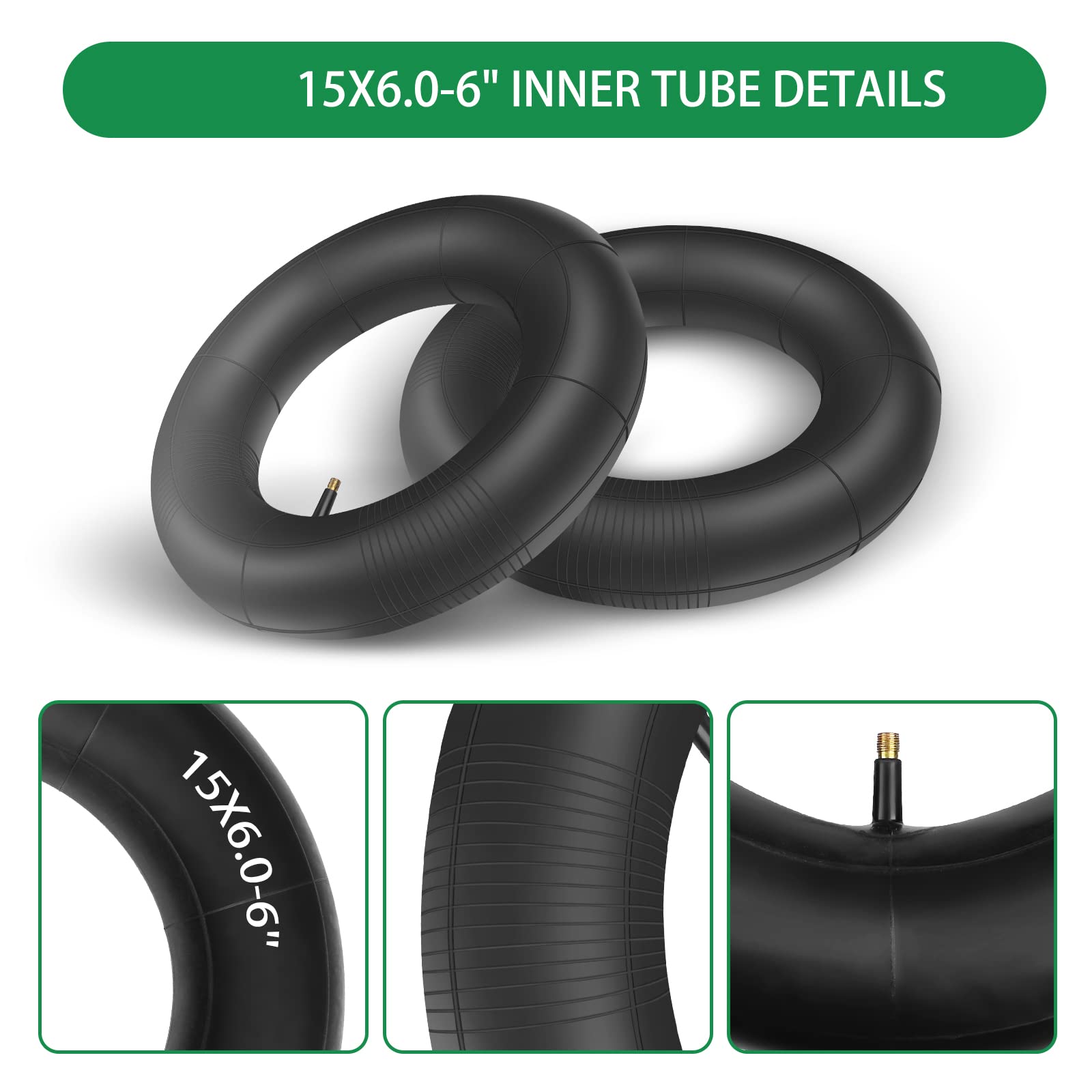 Laxeem 2Pack 15X6.00-6 Inner Tube With Tr-13 Straight Valve Stem For Lawn Mower, Atvs, Go-Karts, Golf Carts
